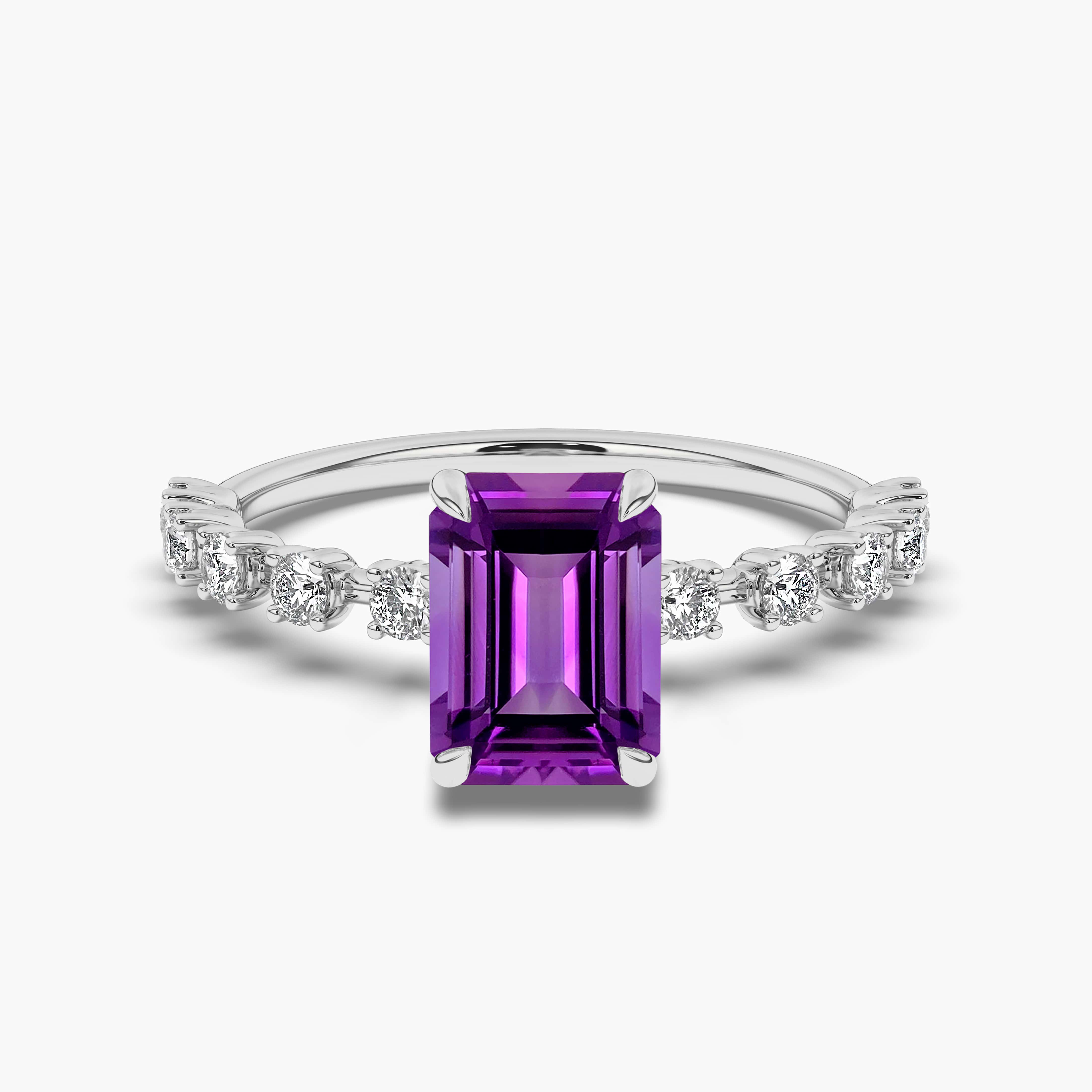 Emerald Cut Amethyst & Diamond Ring