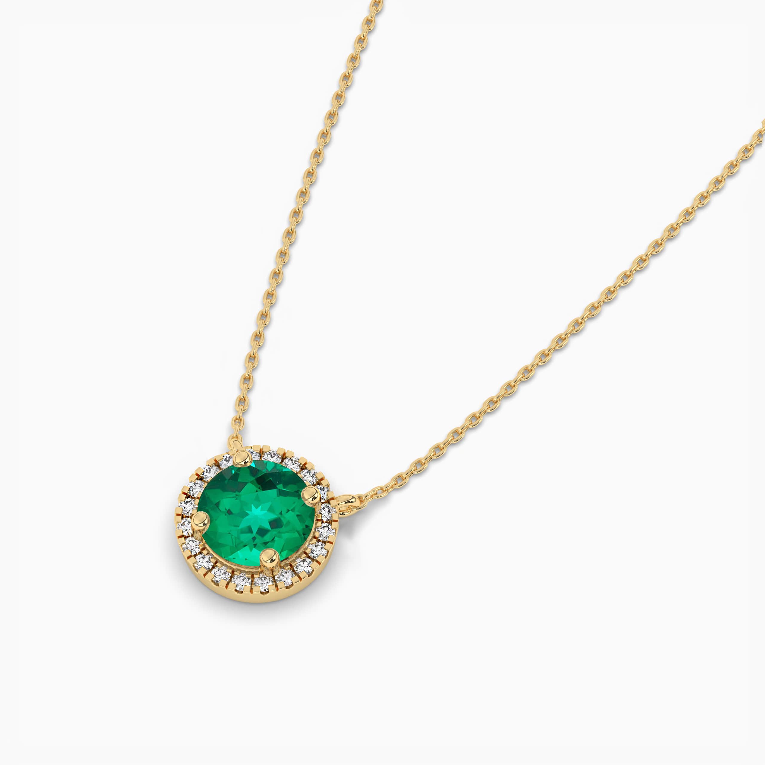 Round Emerald & Yellow Diamond Halo Pendant