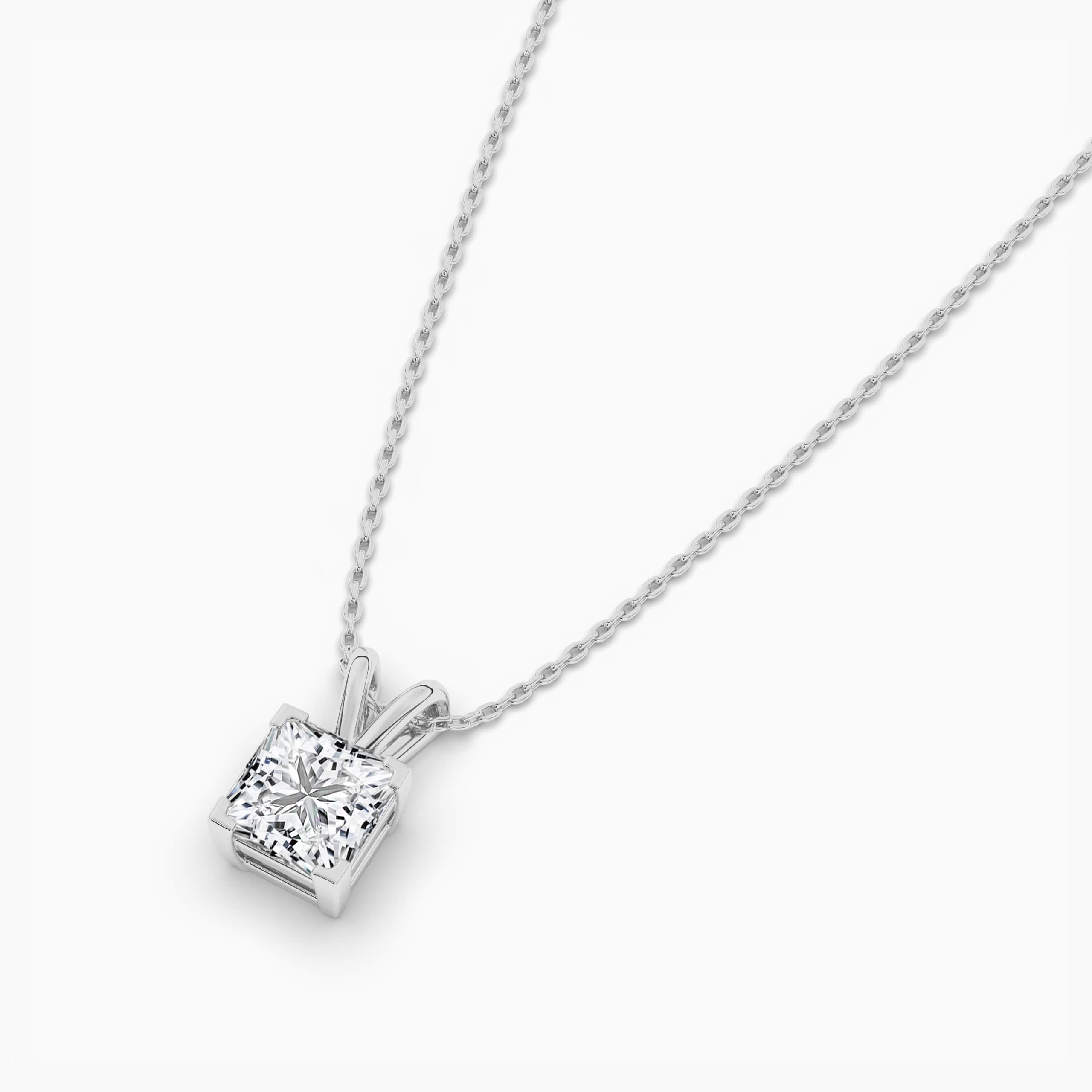 Princess Cut Diamond Solitaire Necklace in White Gold