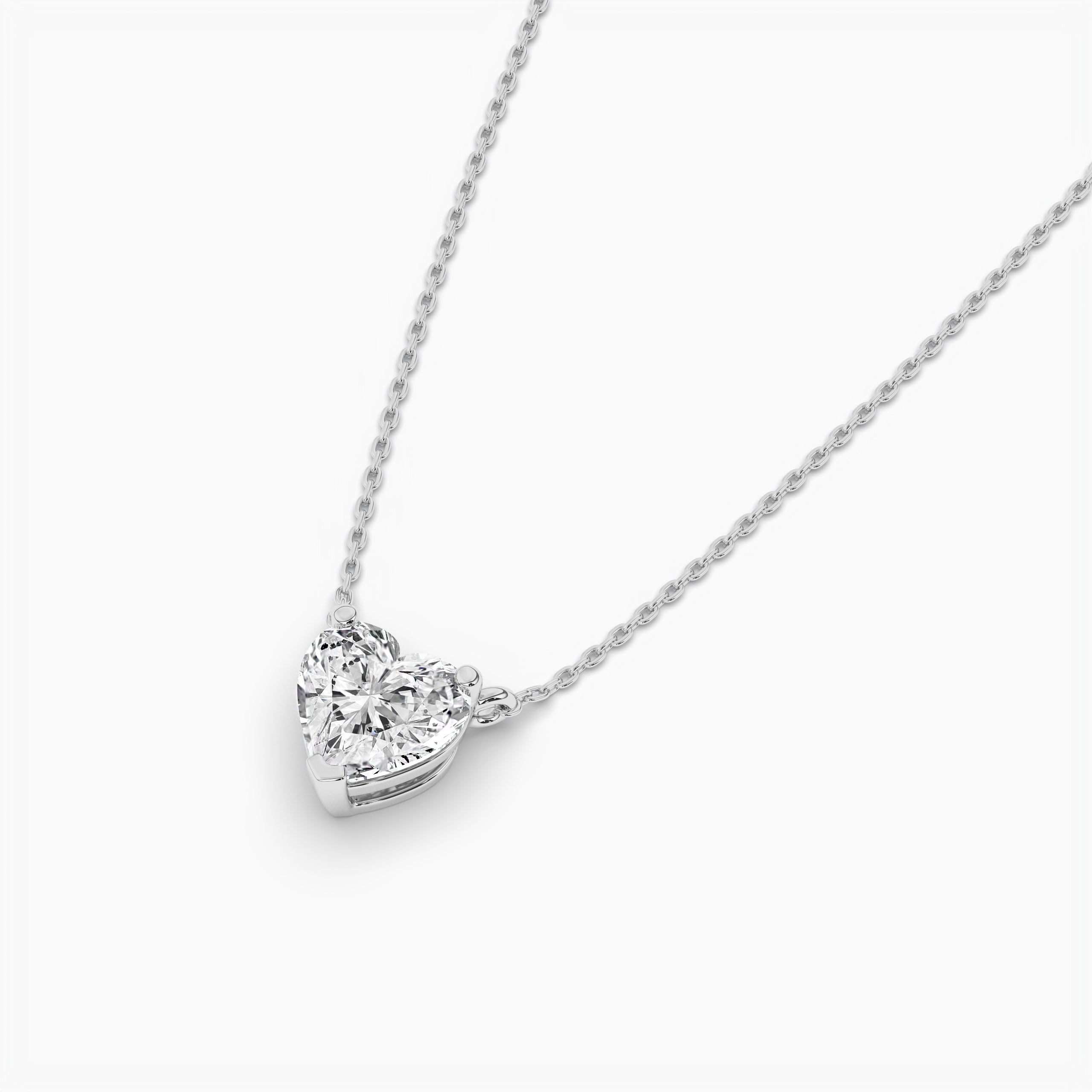 Heart Shape Solitaire Necklace in 14k White Gold