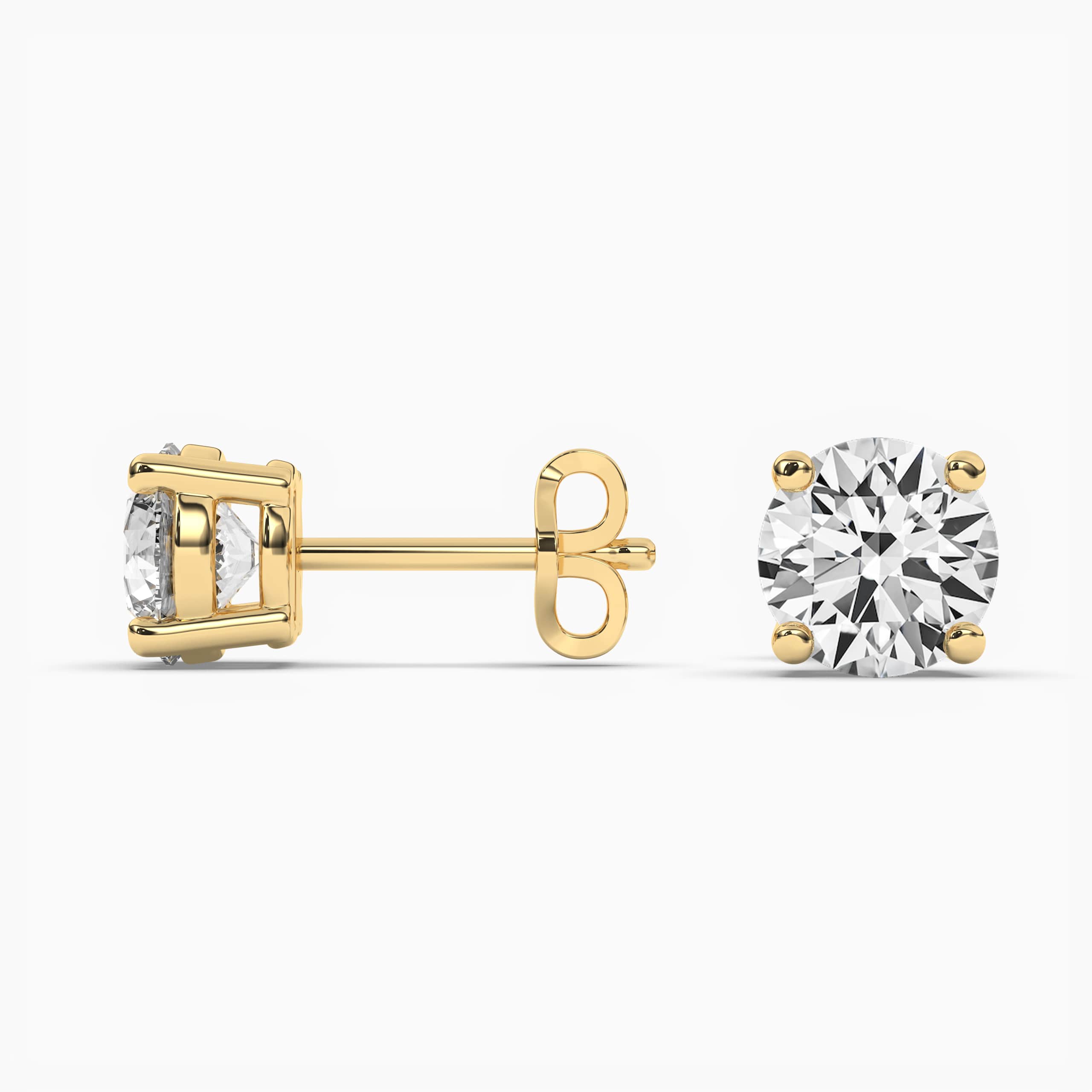 Round Diamond Solitaire Stud Earrings Yellow Gold
