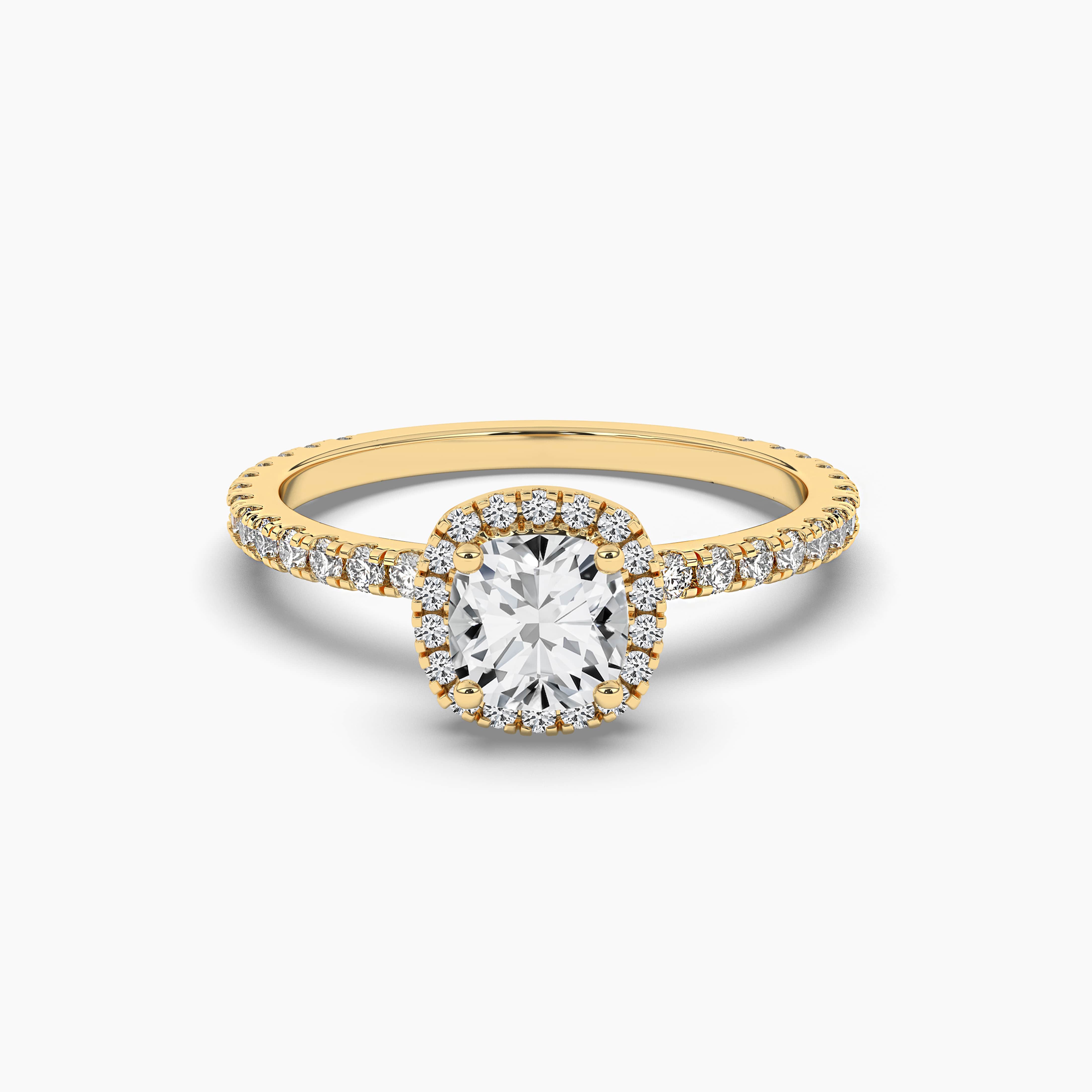 Yellow Gold Cushion Cut Halo Diamond Ring