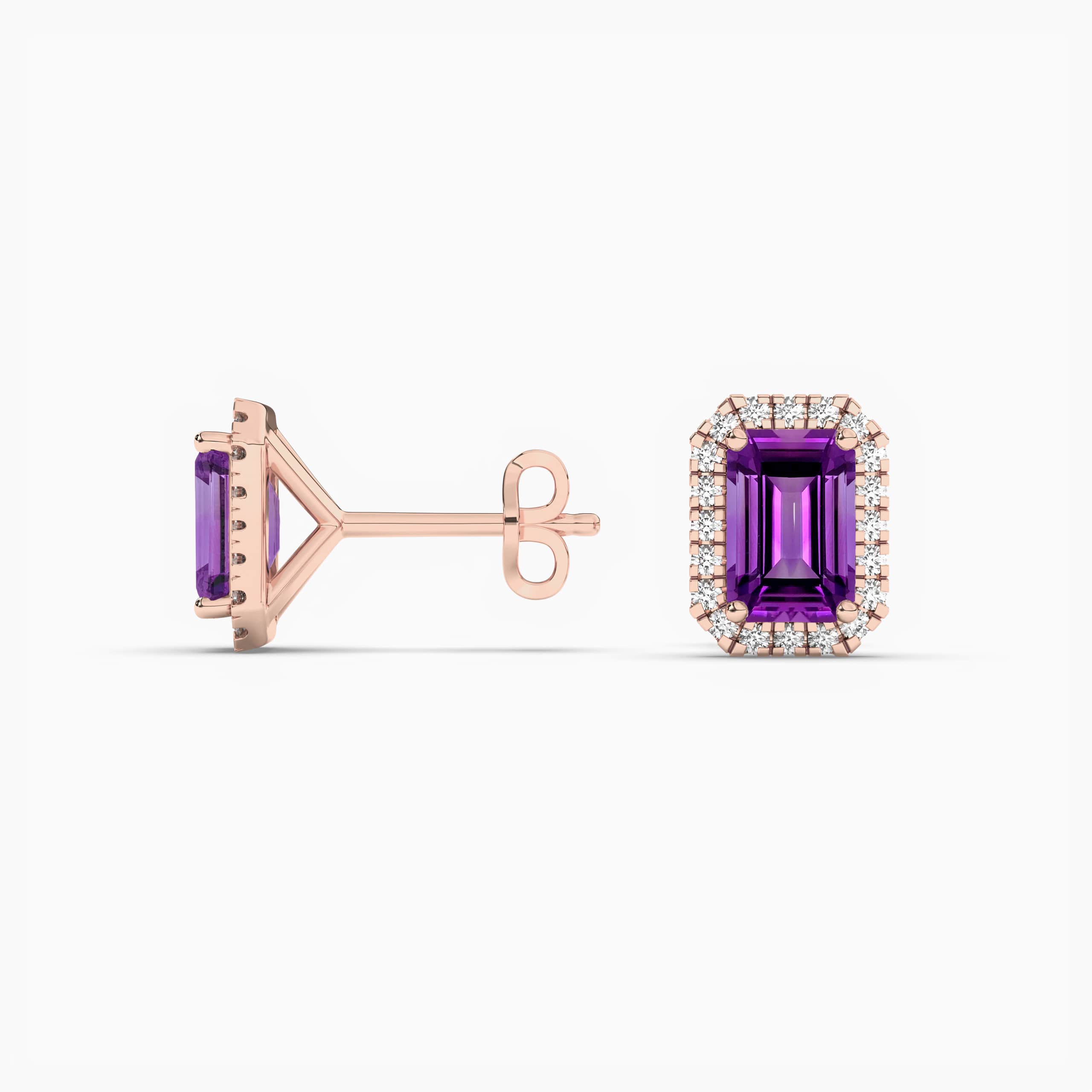 EMERALD CUT AMETHYST HALO EARRINGS