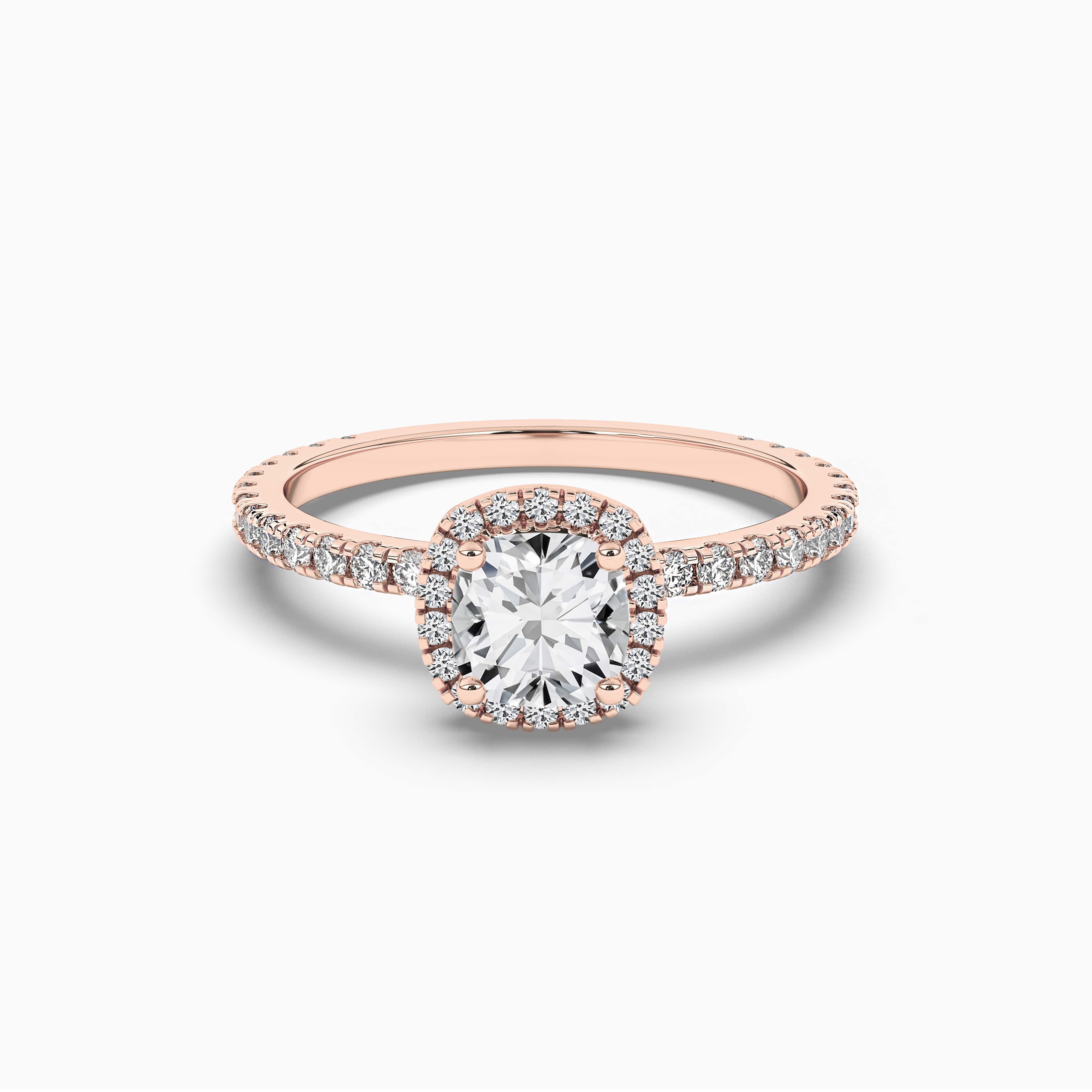 1.00ct Cushion Cut Pave Halo Diamond Engagement Ring