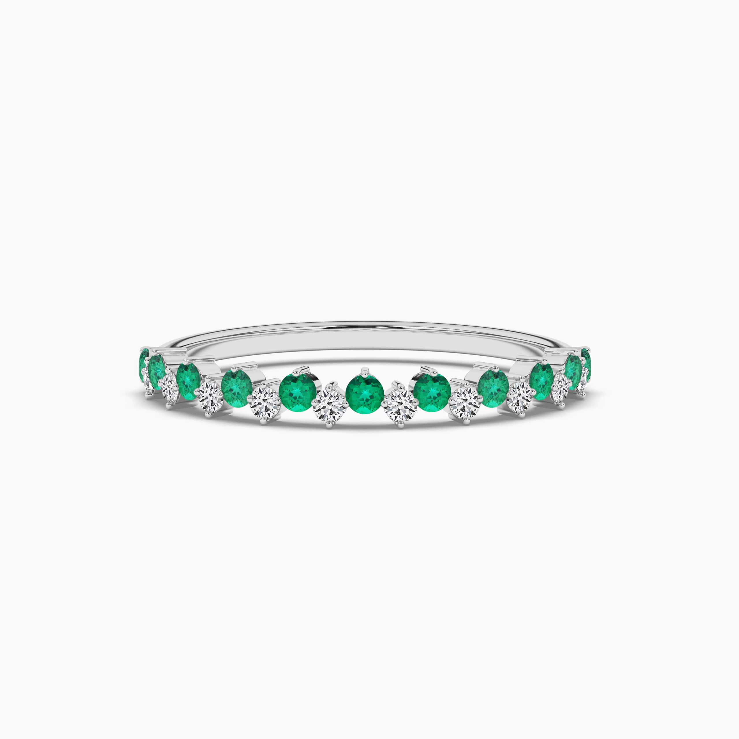 emerald and diamond stackable ring in white gold