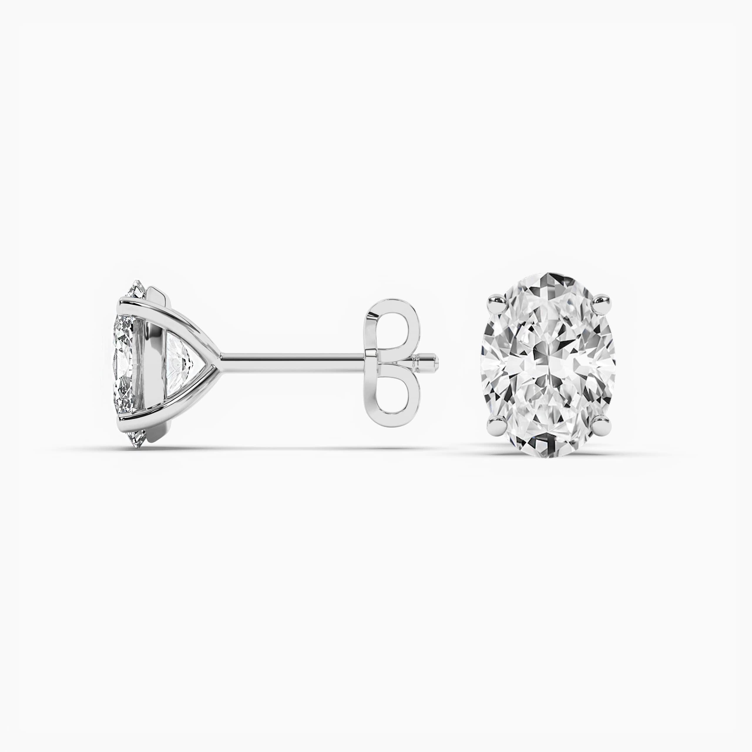 Diamond Oval Stud Earrings White Gold