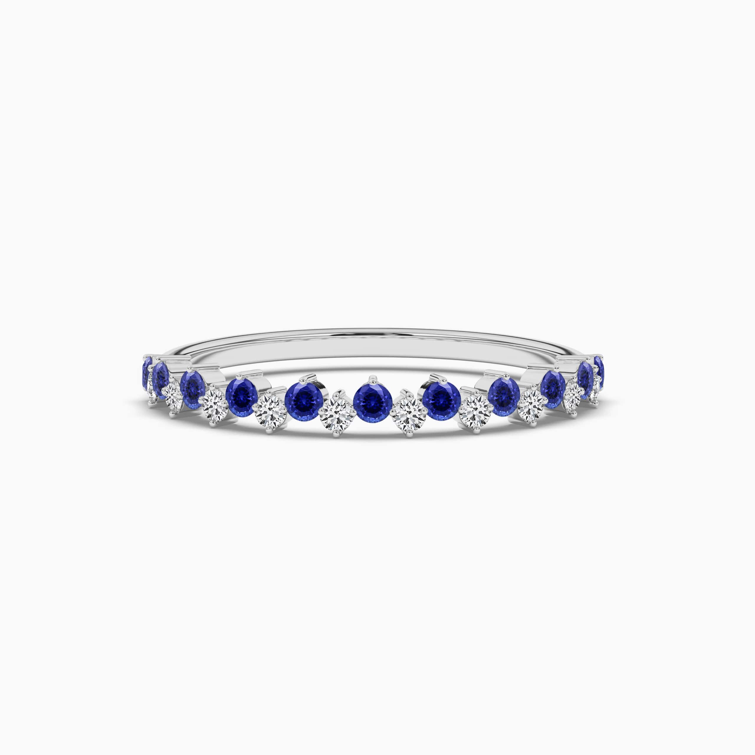 white gold stackable ring in blue sapphire ring