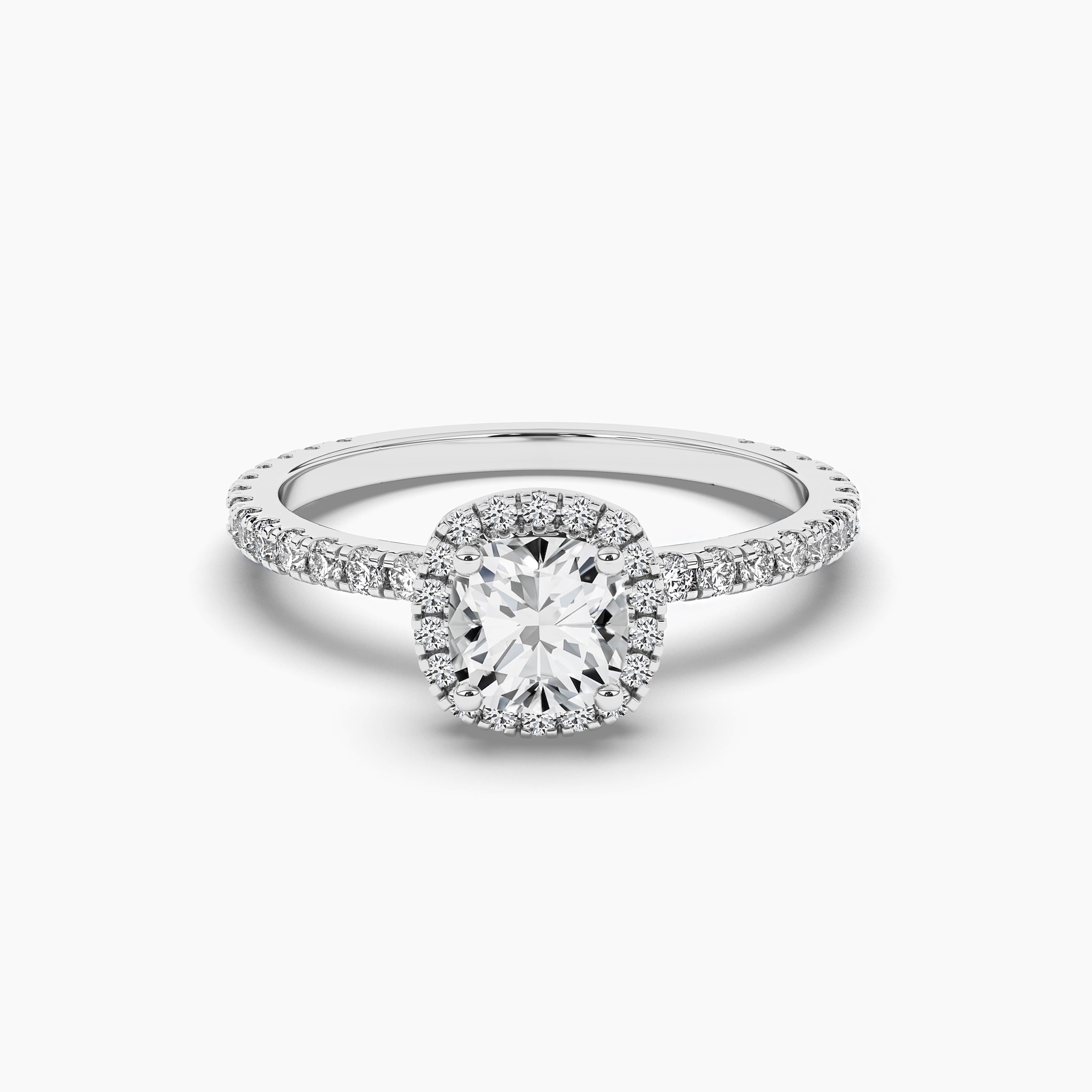 1.00ct Cushion Cut Pave Halo Diamond Engagement Ring
