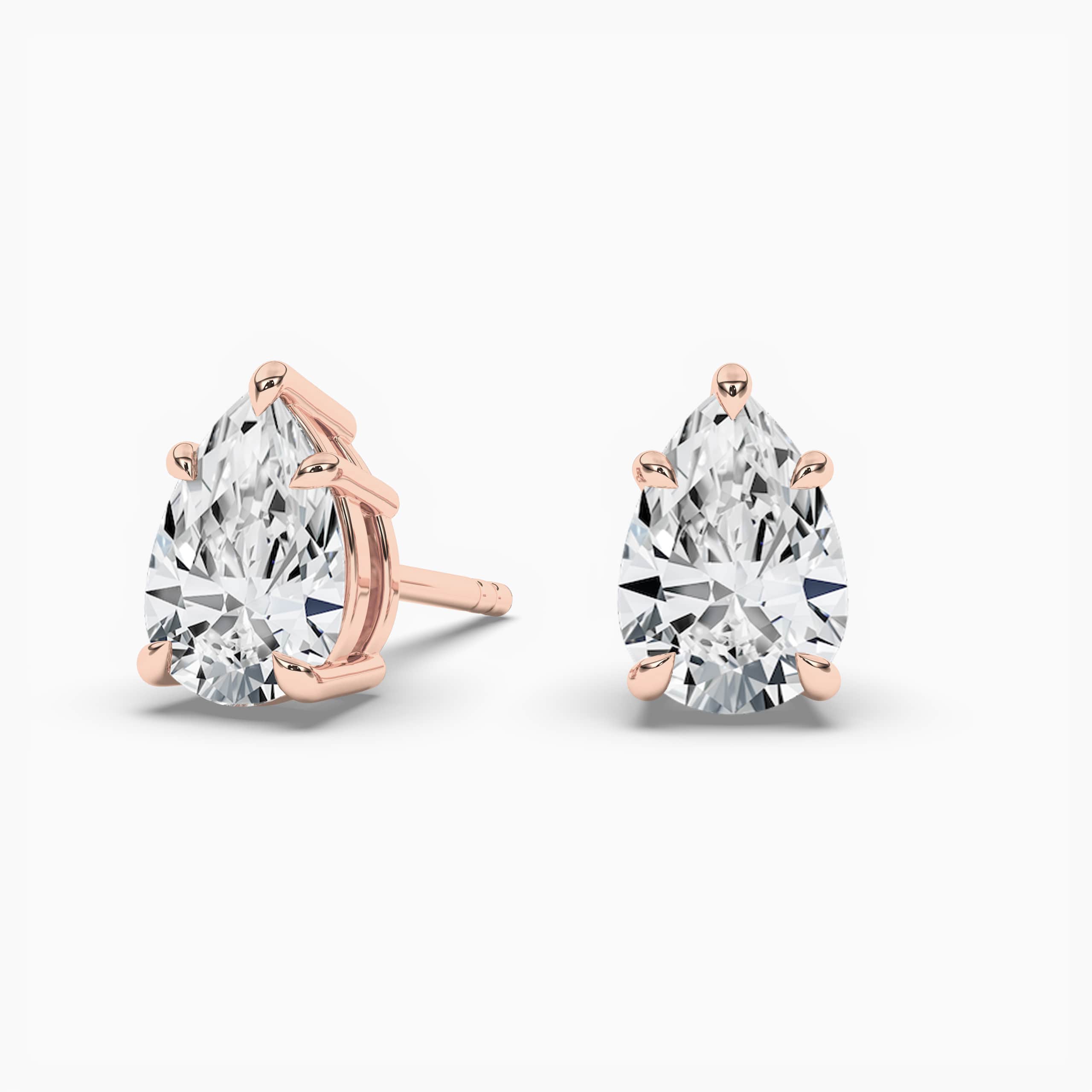 Pear Shaped Diamond Stud Earrings in Rose Gold