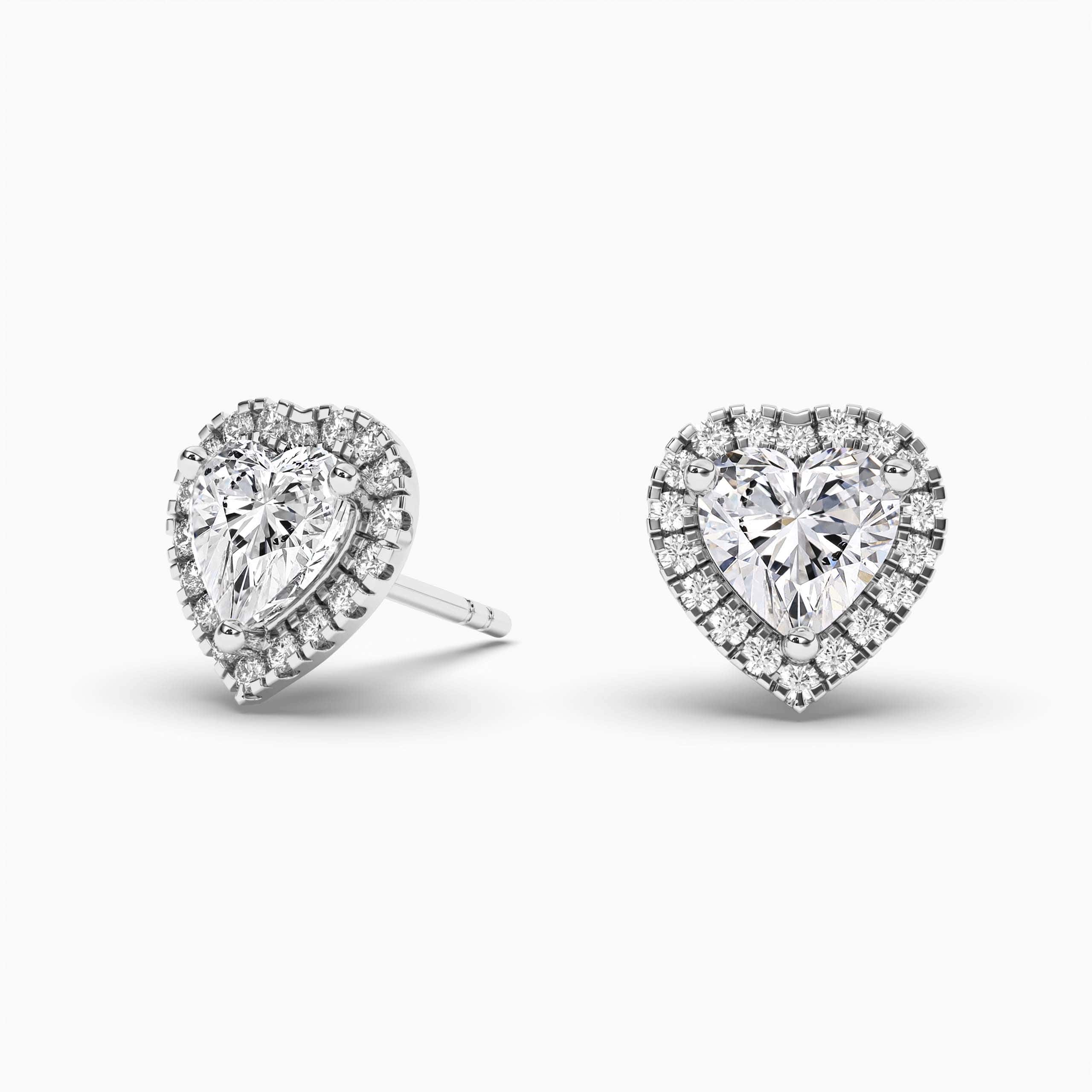 Diamond Halo Heart Stud Earrings in White Gold