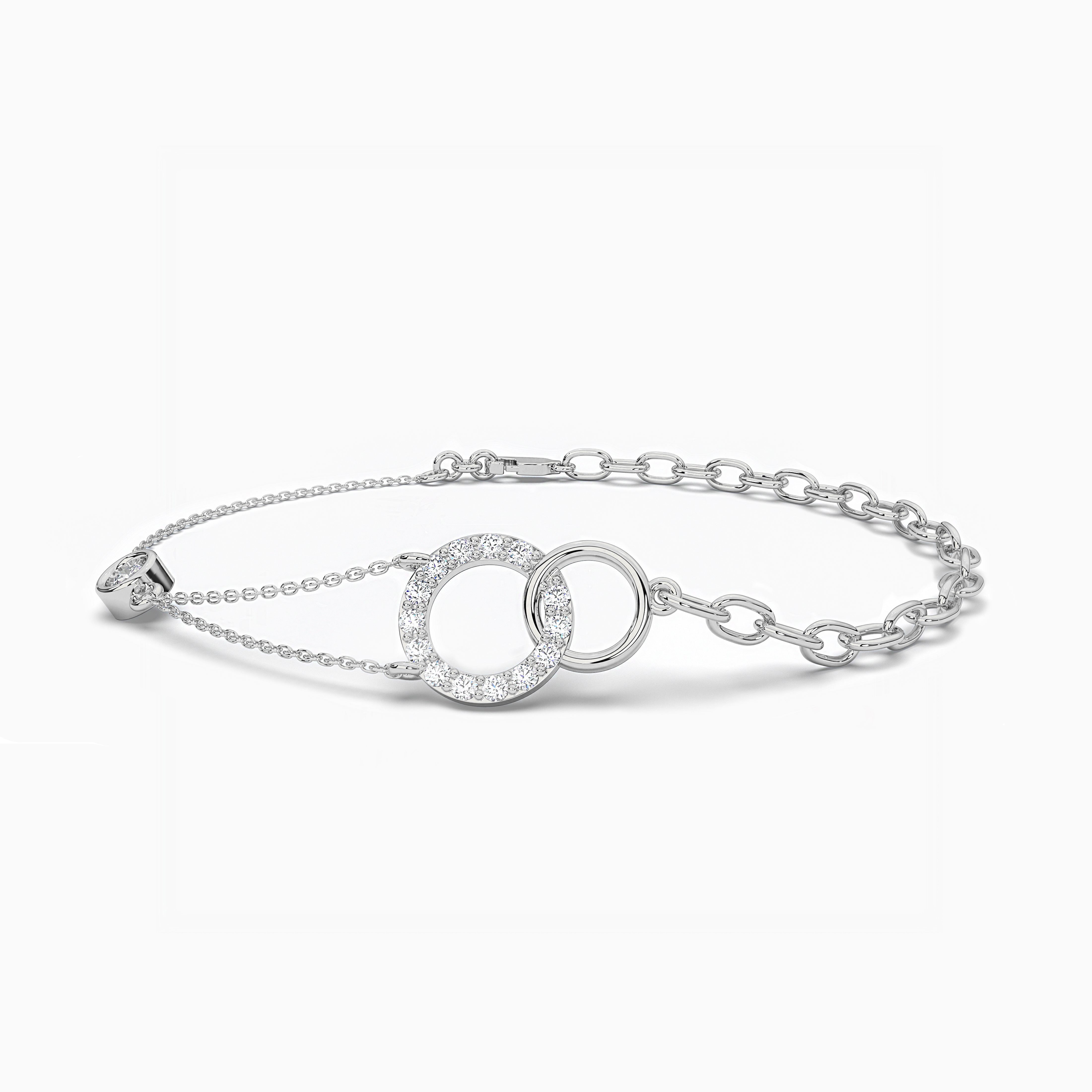 Women's Double Ring Interlocking Diamond Bracelet