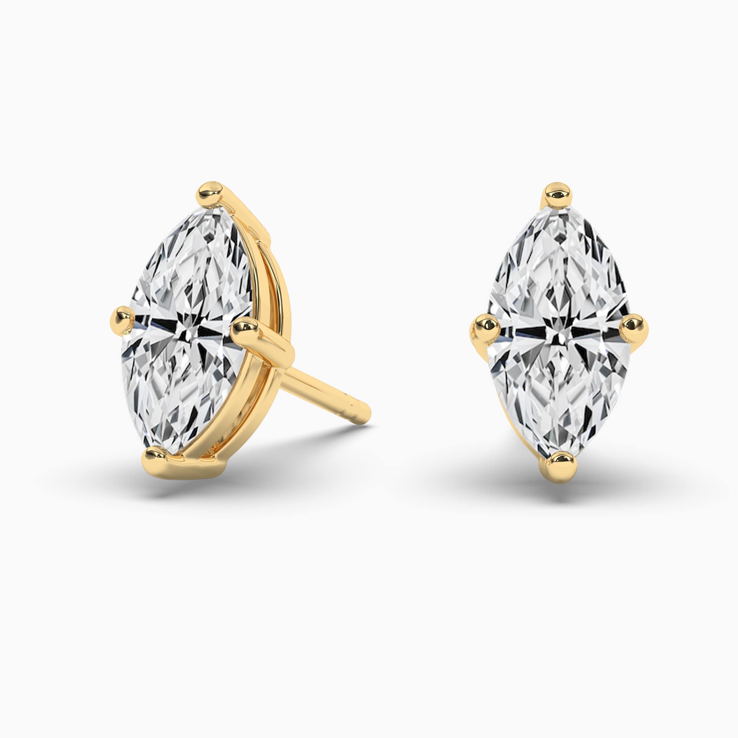Yellow Gold Marquise Cut Diamond Stud Earrings