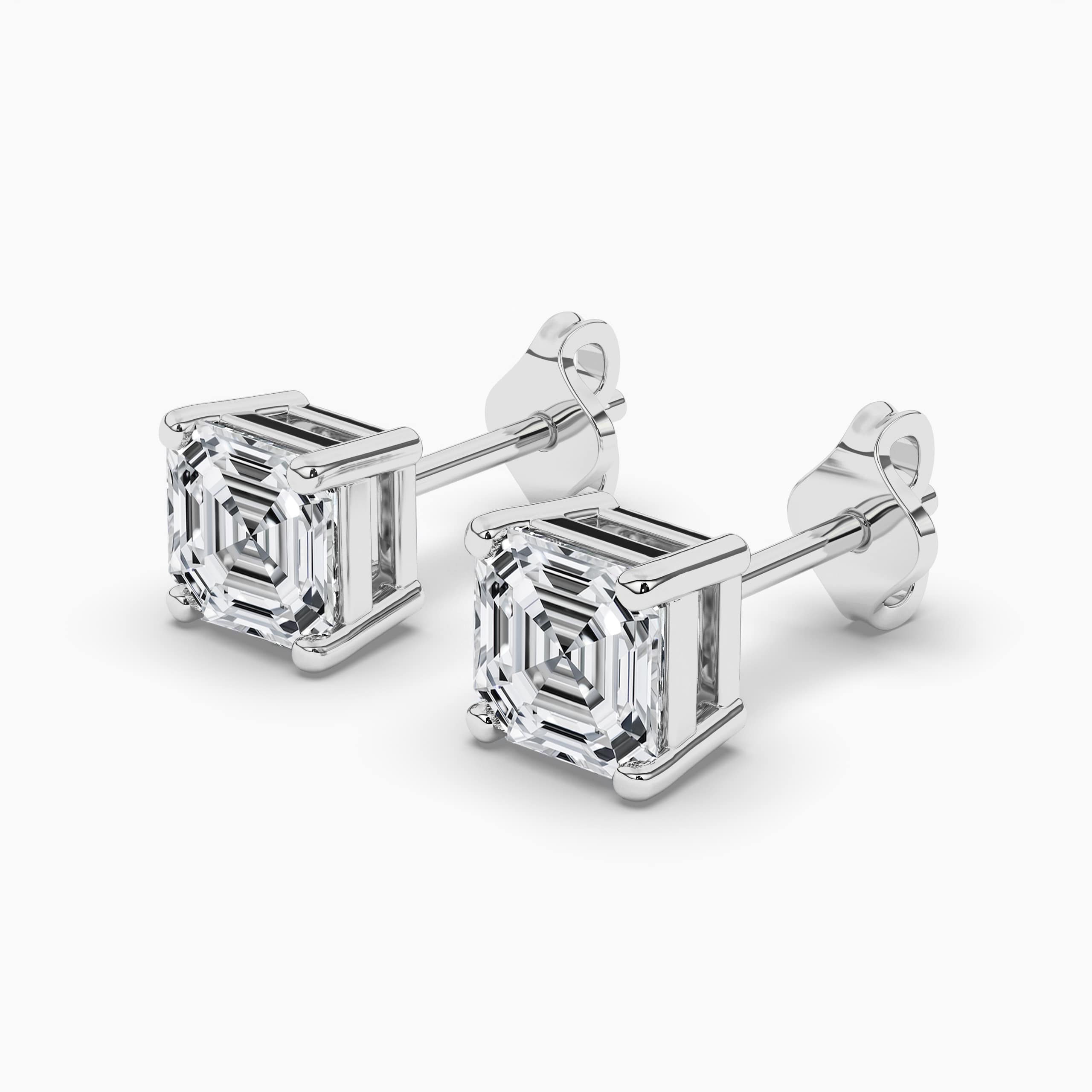 14k White Gold Asscher Cut Solitaire Diamond Stud Earrings