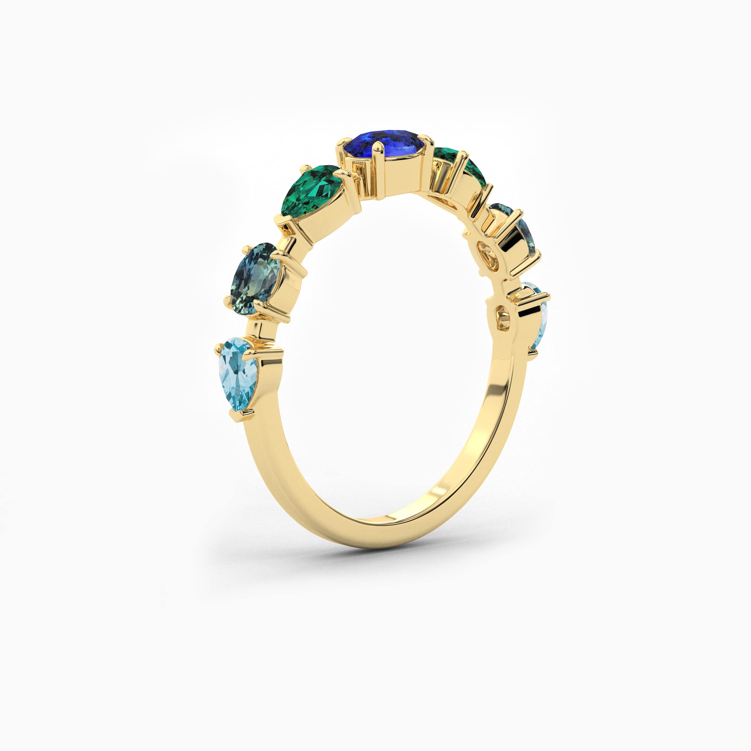 Yellow Gold oval And Pear Shape Blue Sapphire Cluster Engagement Ring For Woman