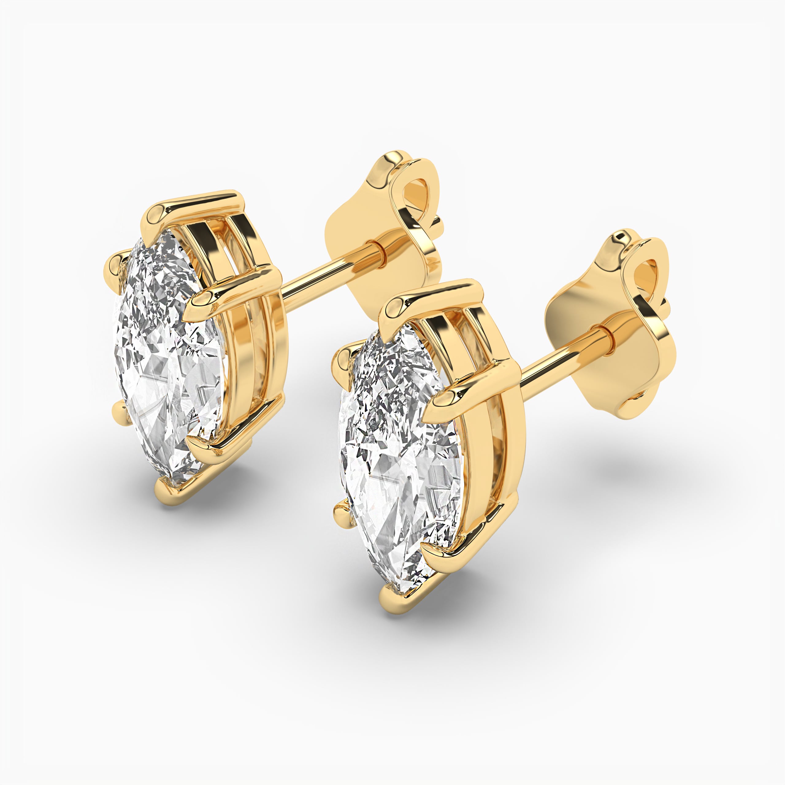 Yellow Gold Round Diamond Stud Earrings