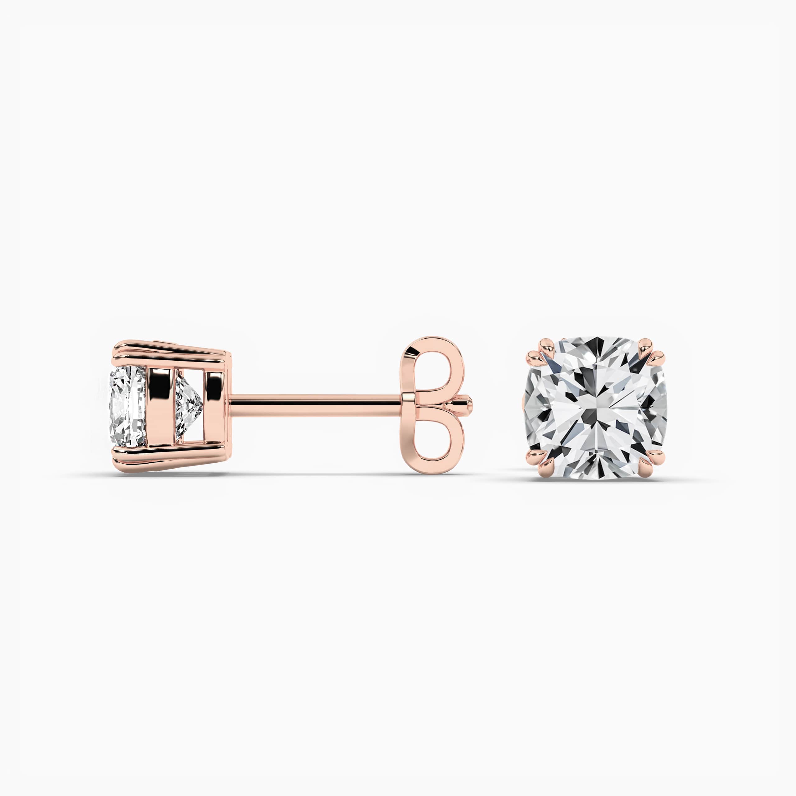 Natural Diamond Stud Earrings Cushion Rose Gold