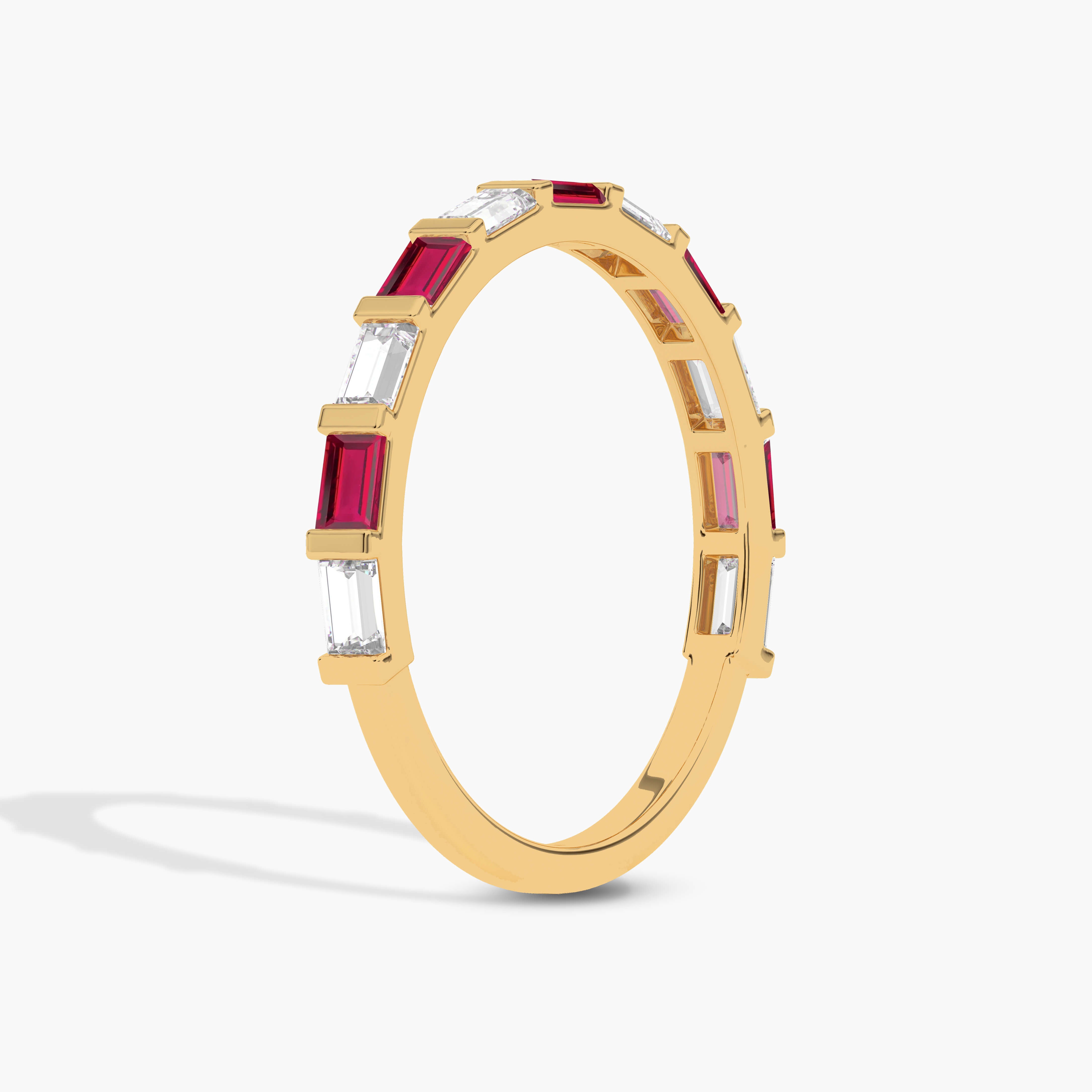 ruby and white baguette half eternity band
