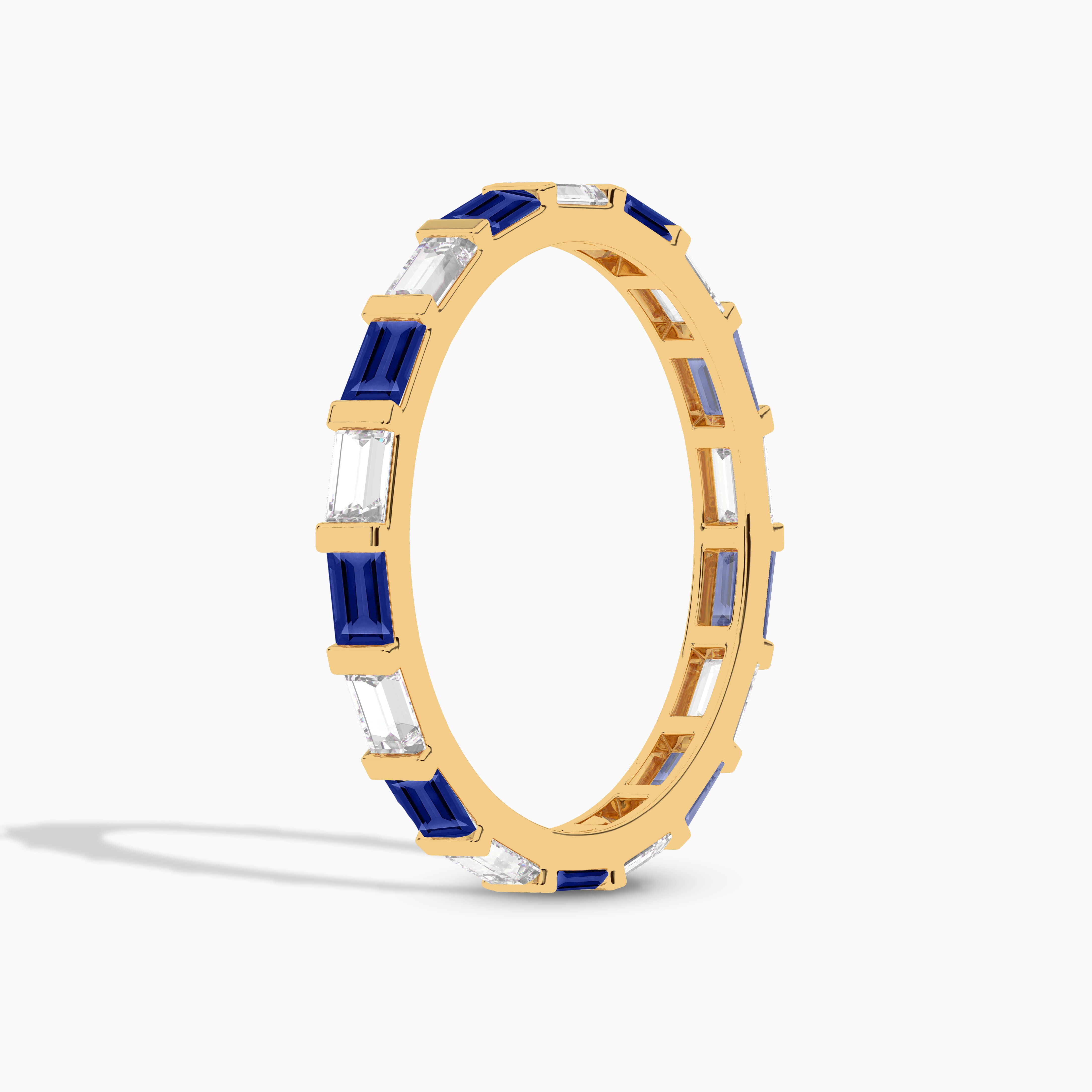 Blue Sapphire & White Baguette Half Eternity Band