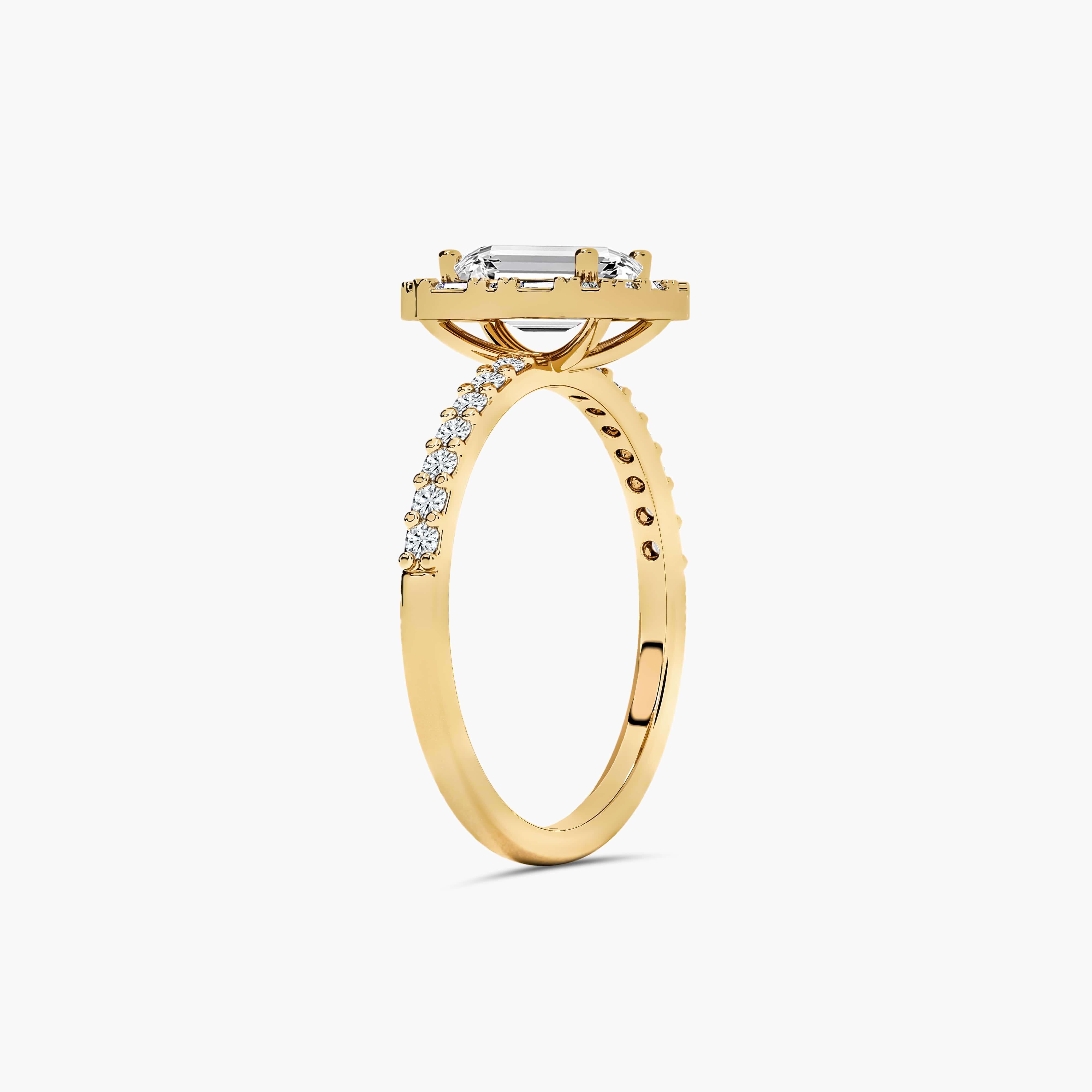 emerald halo engagement rings in yellow gold USA