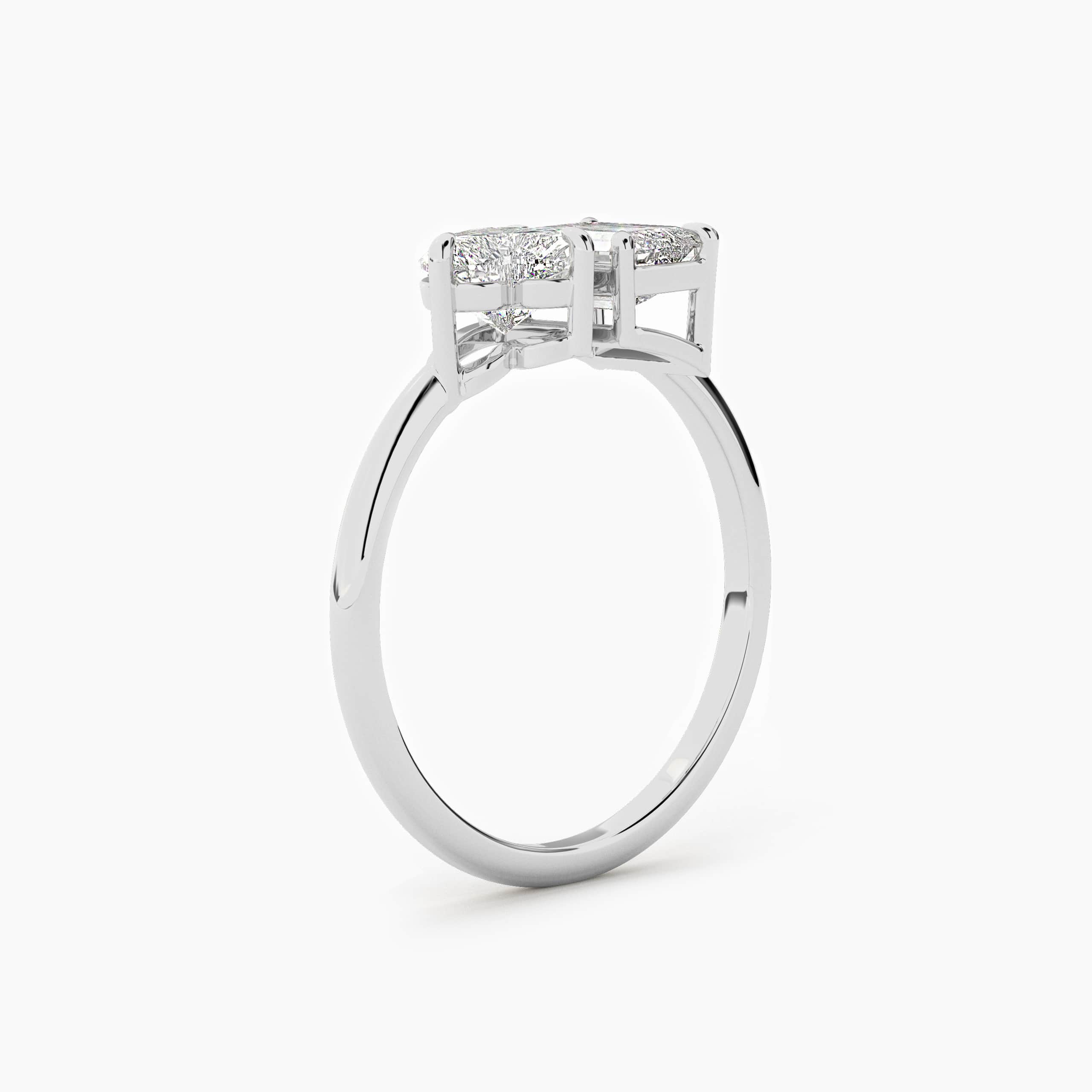 Emerald and Heart Toi Et Moi Moissanite Engagement Ring In White Gold