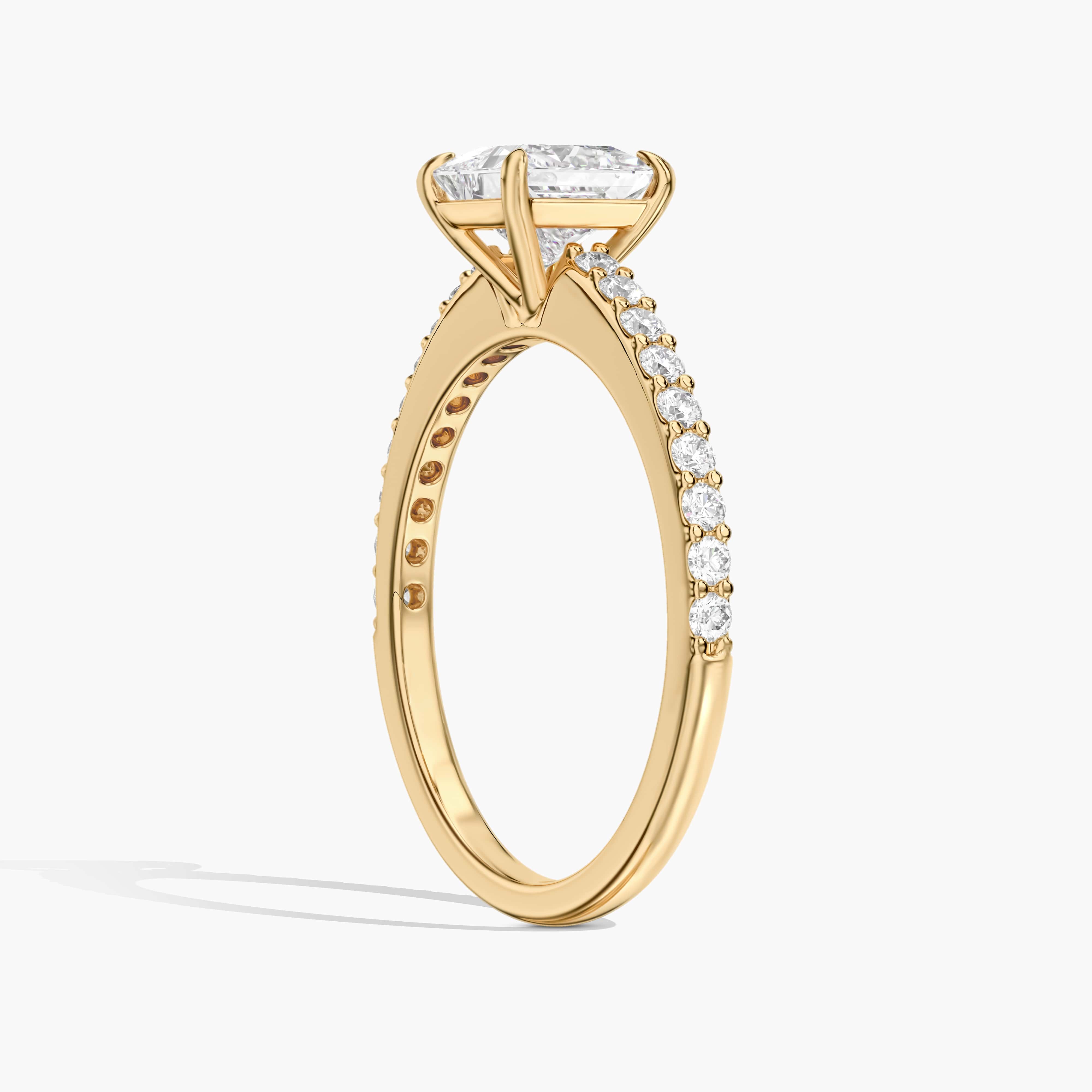 princess shape pave band engagement ring in Yellow gold