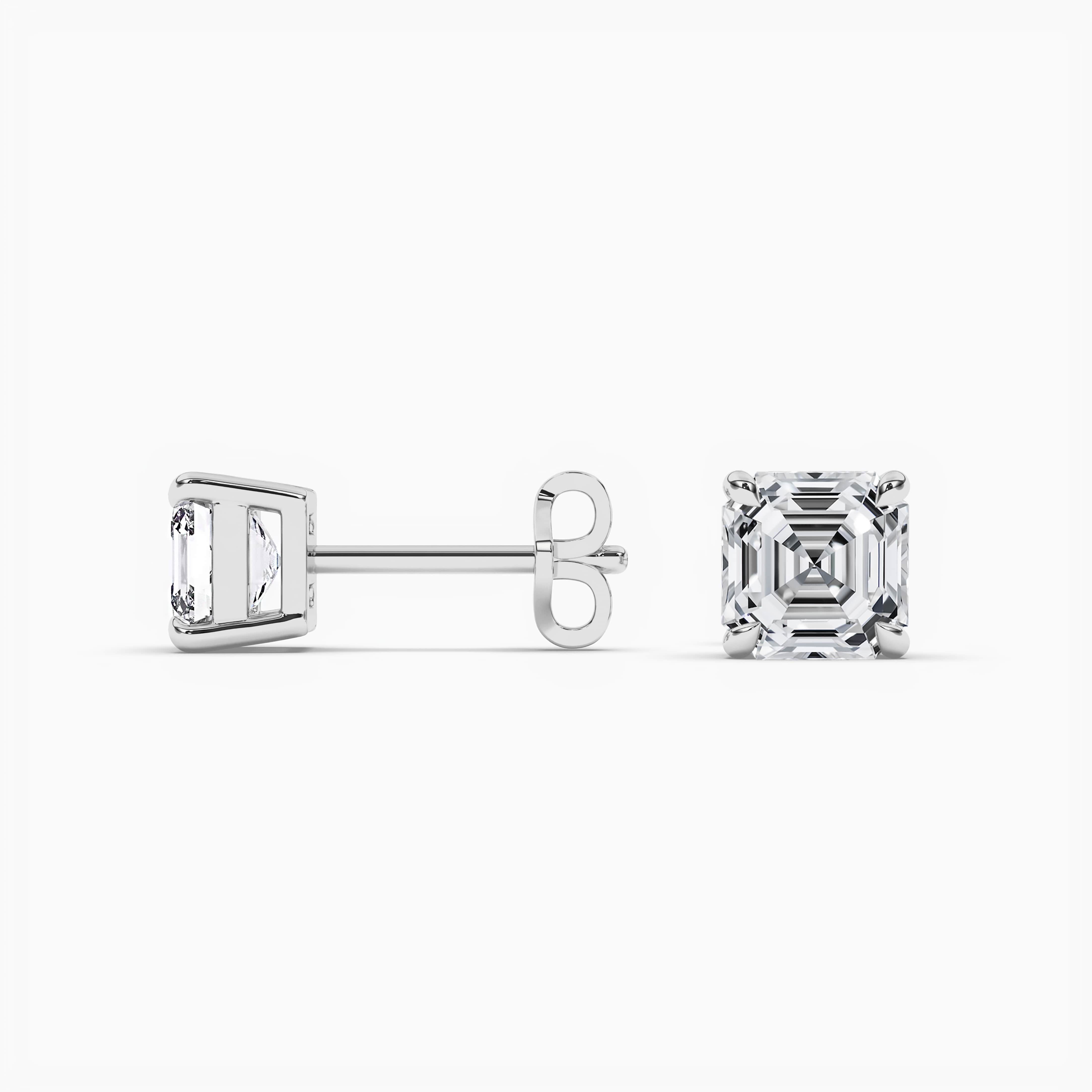 White Gold Asscher Cut Claw Prong Diamond Stud Earrings