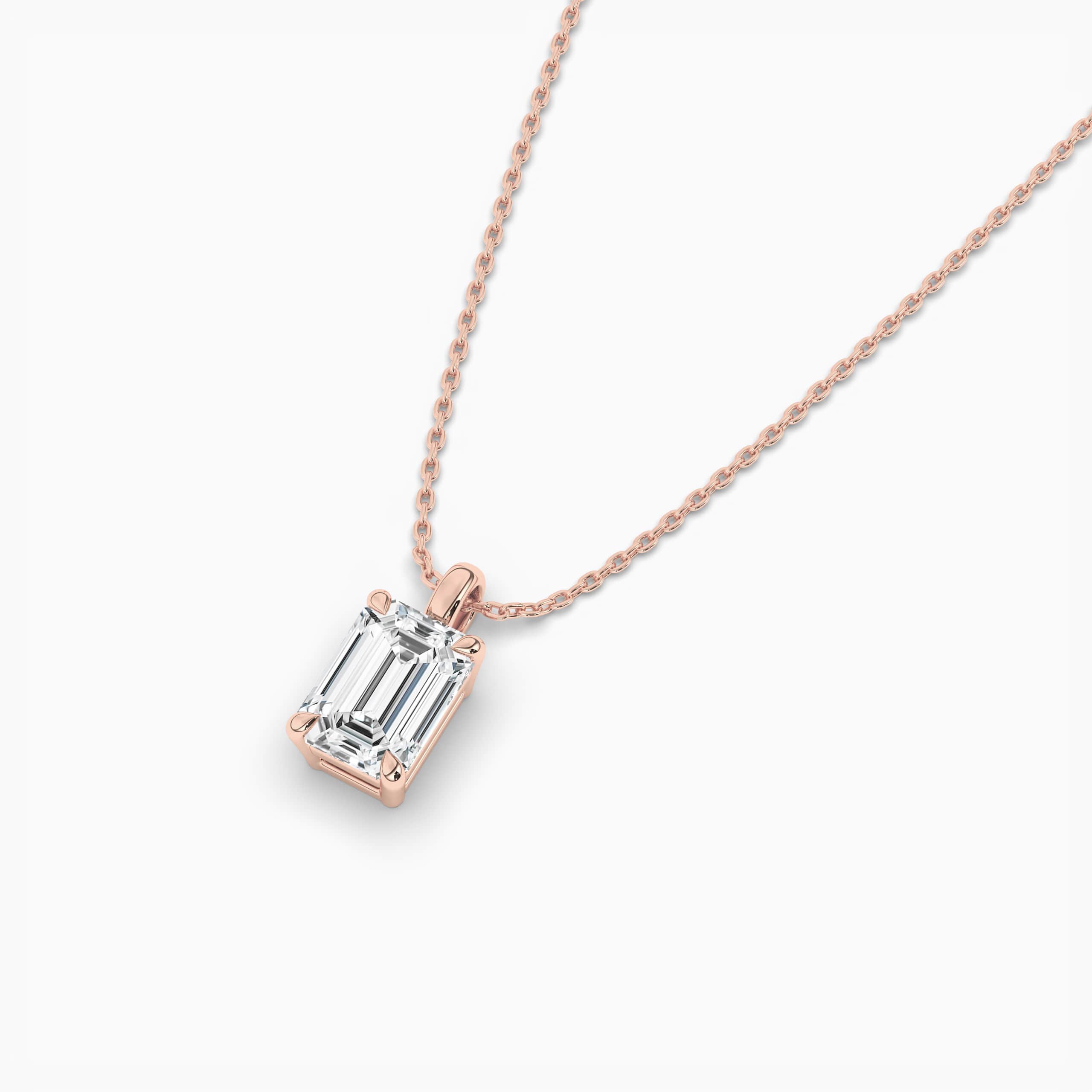 LAB-GROWN GOLD & EMERALD CUT DIAMOND PENDANT NECKLACE