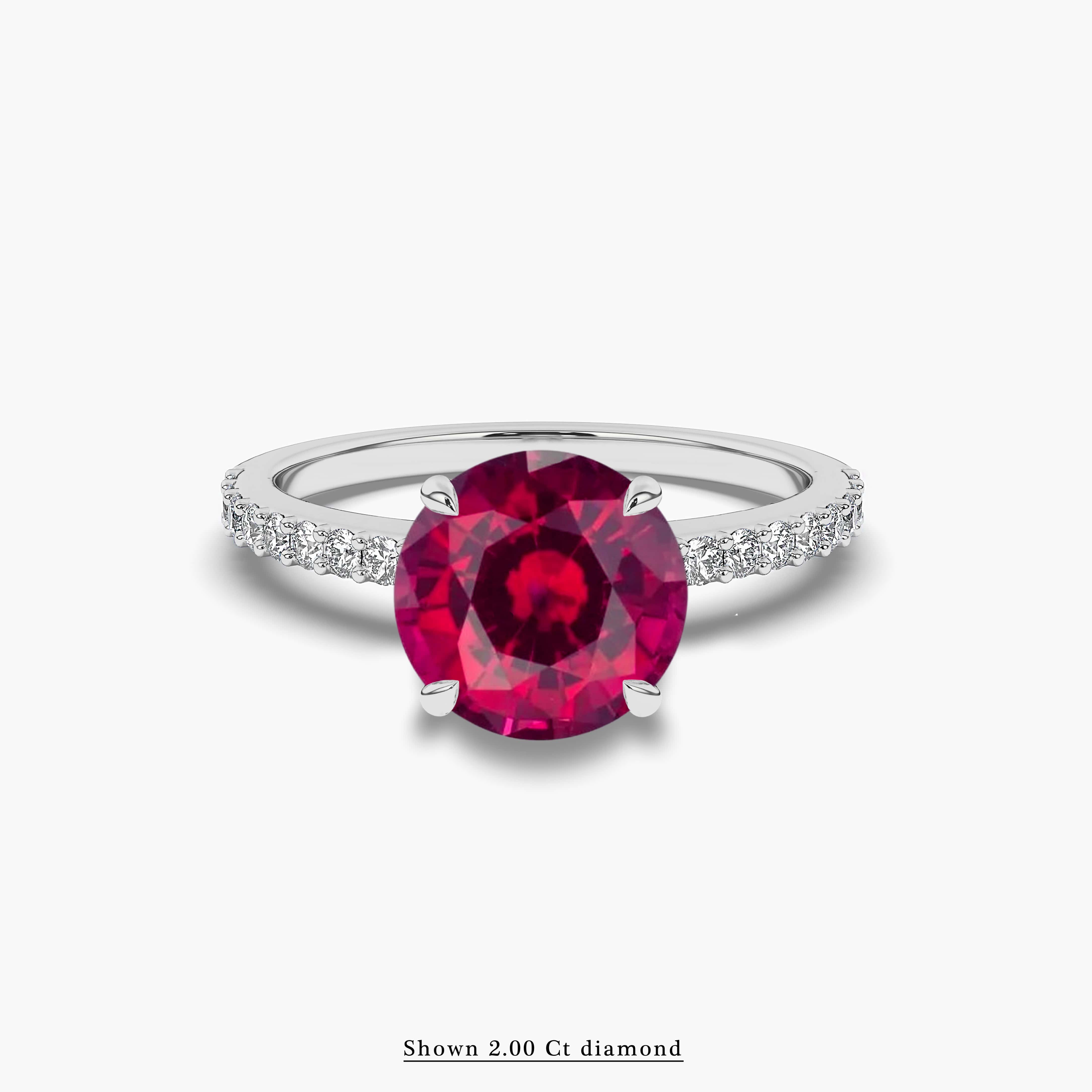round ruby diamond and pave diamond engagemet ring