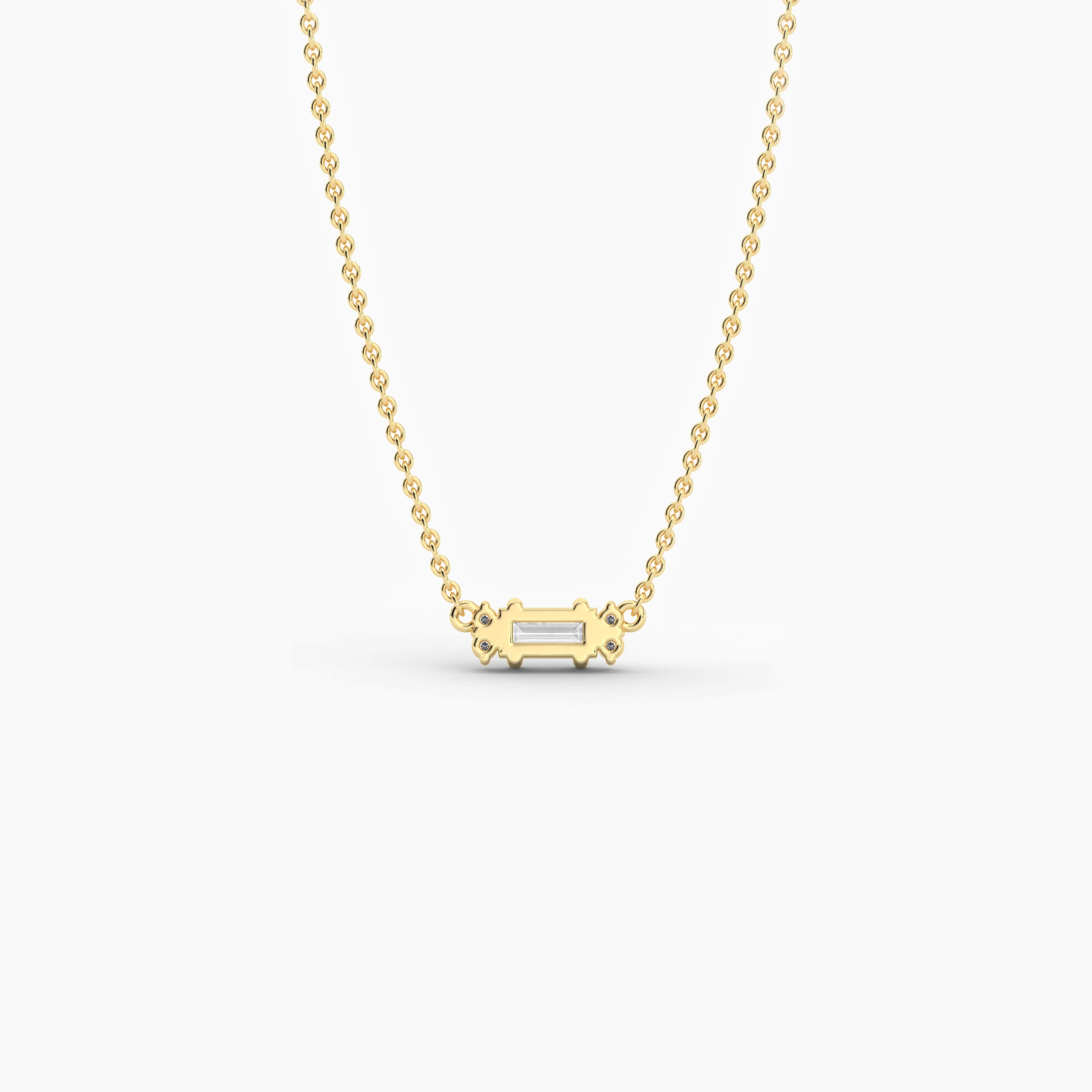 Yellow Gold pendant necklace in baguette and round diamond for woman