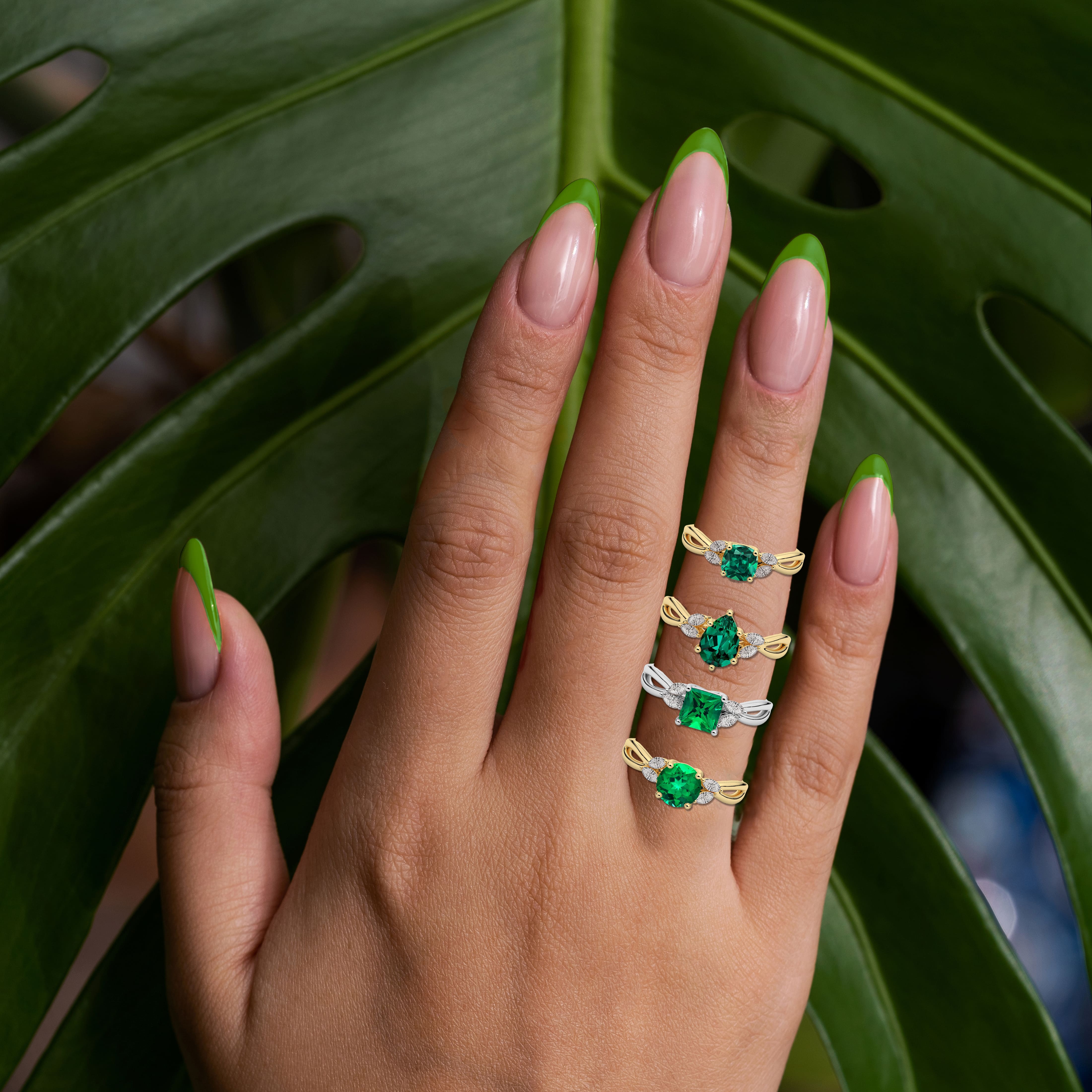 Nature Inspired Engagement Ring And Green Emerald Lab Grown Diamond Ring Your Hand