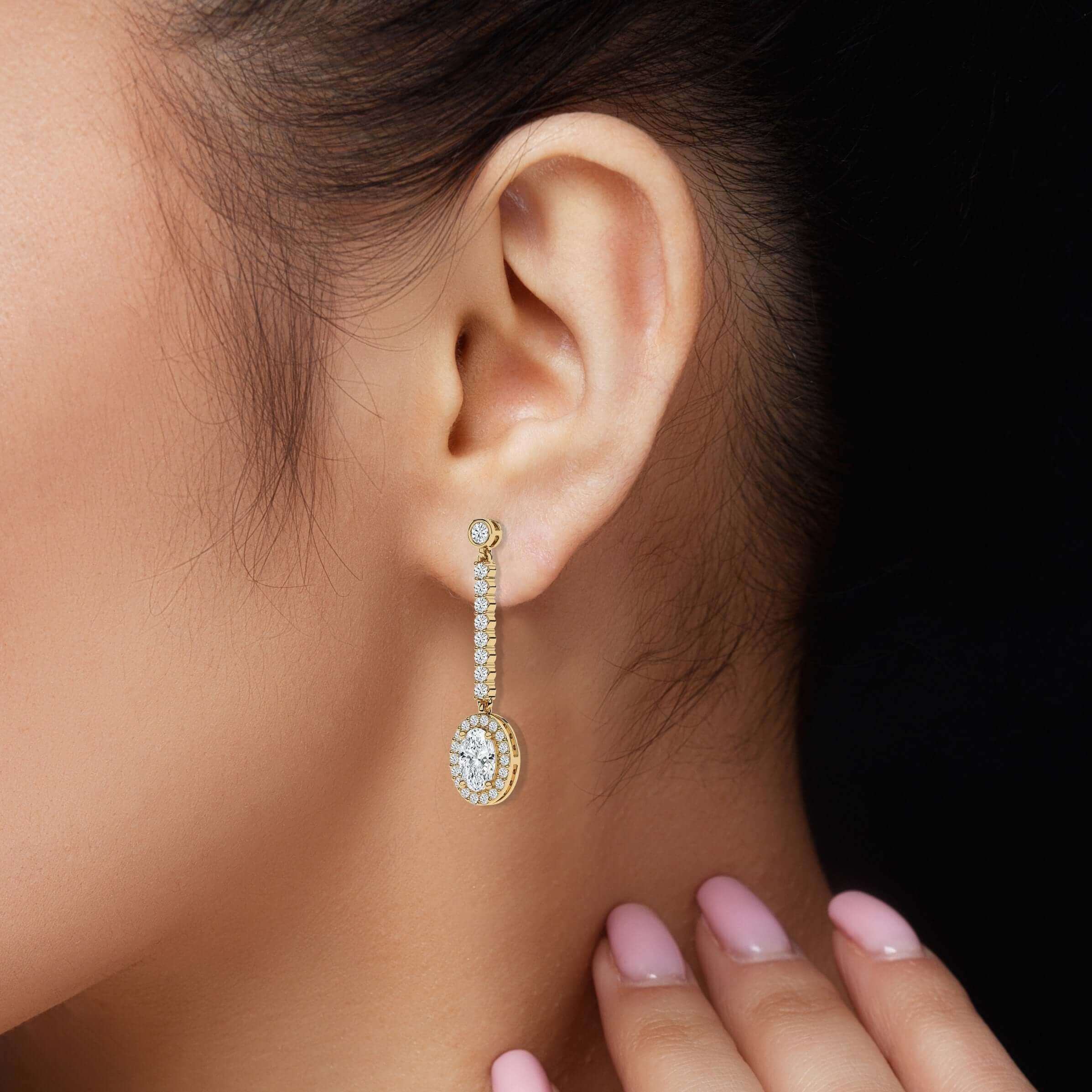 2 Carat Oval Diamond Halo Drop Earrings