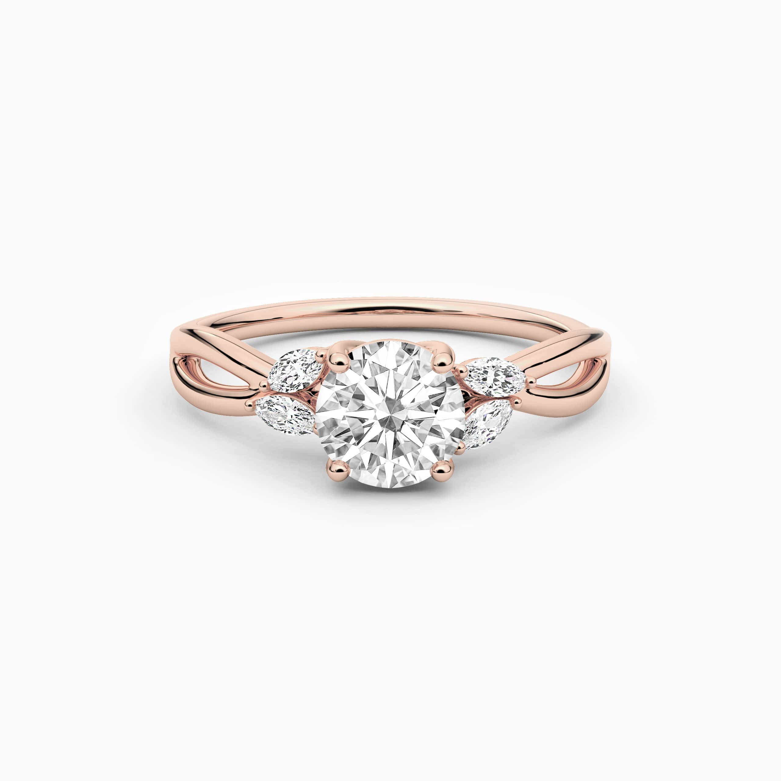 Rose Gold Nature Inspired Engagement Ring in Round Cut Marquise Diamond Ring