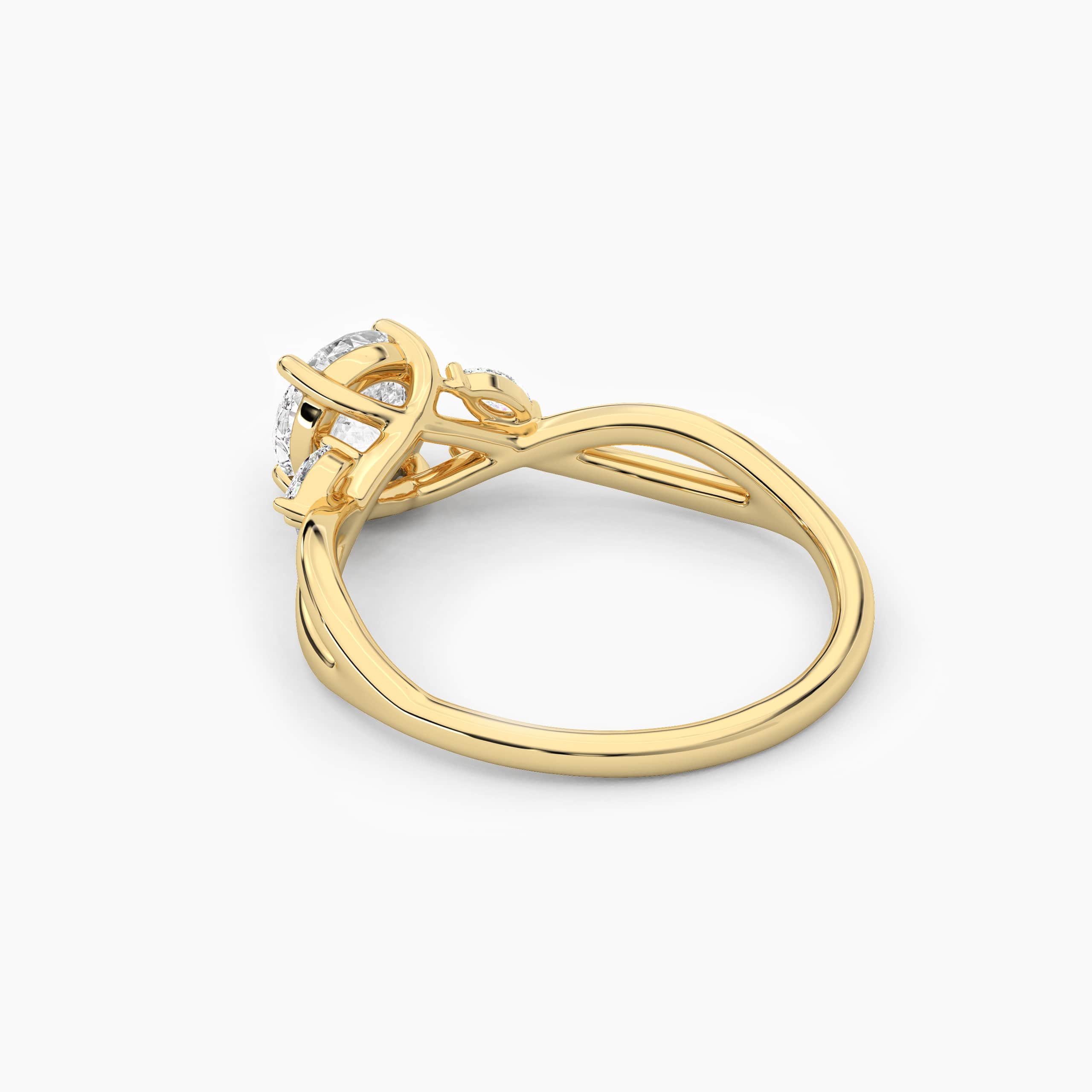 Round Cut Marquise Diamond Engagement Ring In Nature Inspired In Yellow Gold