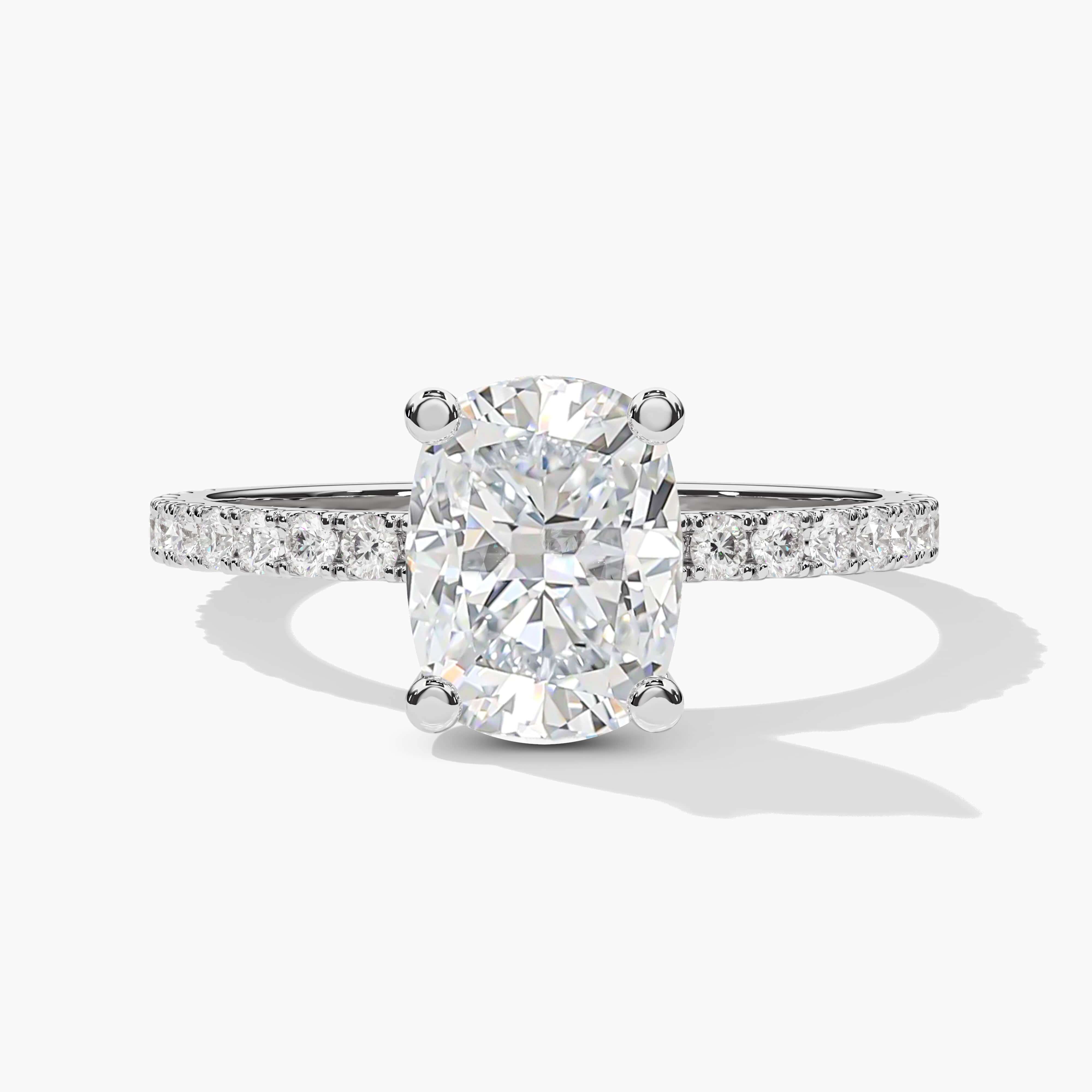 elongated cushion engagement ring with wedding band white gold
