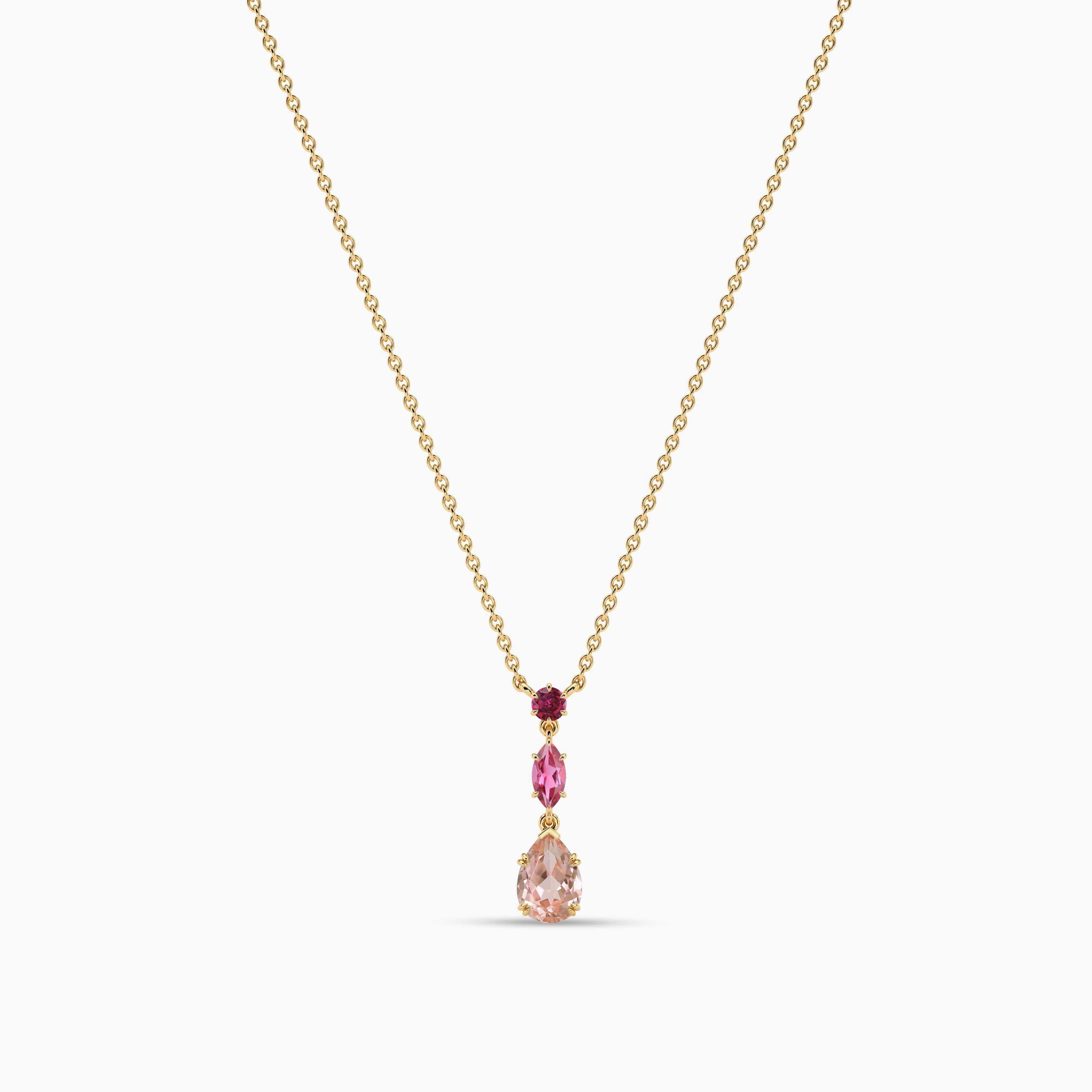 Pink Tourmaline and Morganite Drop Necklace