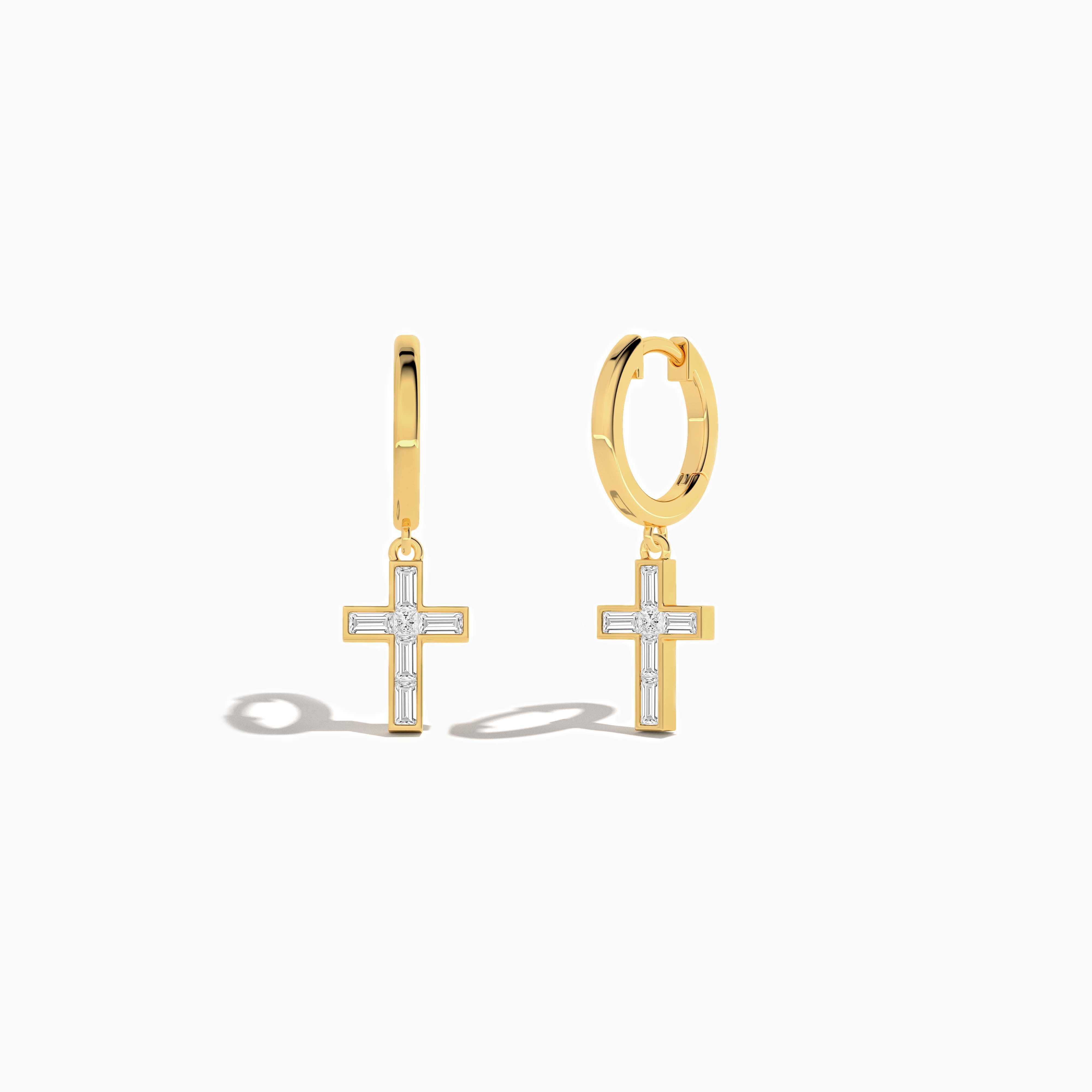Diamond Cross Dangle Huggie Hoop Earrings