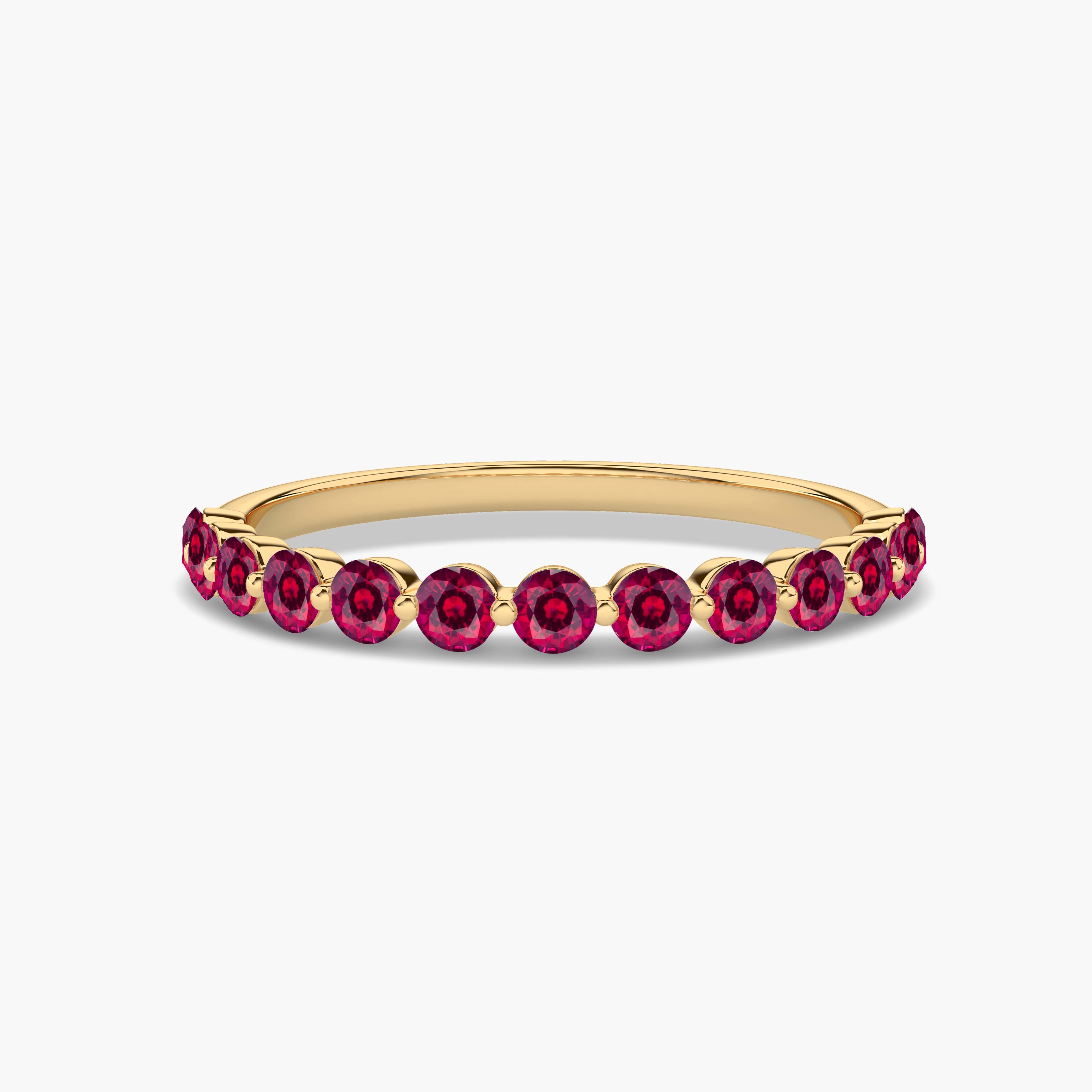 Round Cut Red Ruby & Diamond Half Eternity Wedding Promise Ring