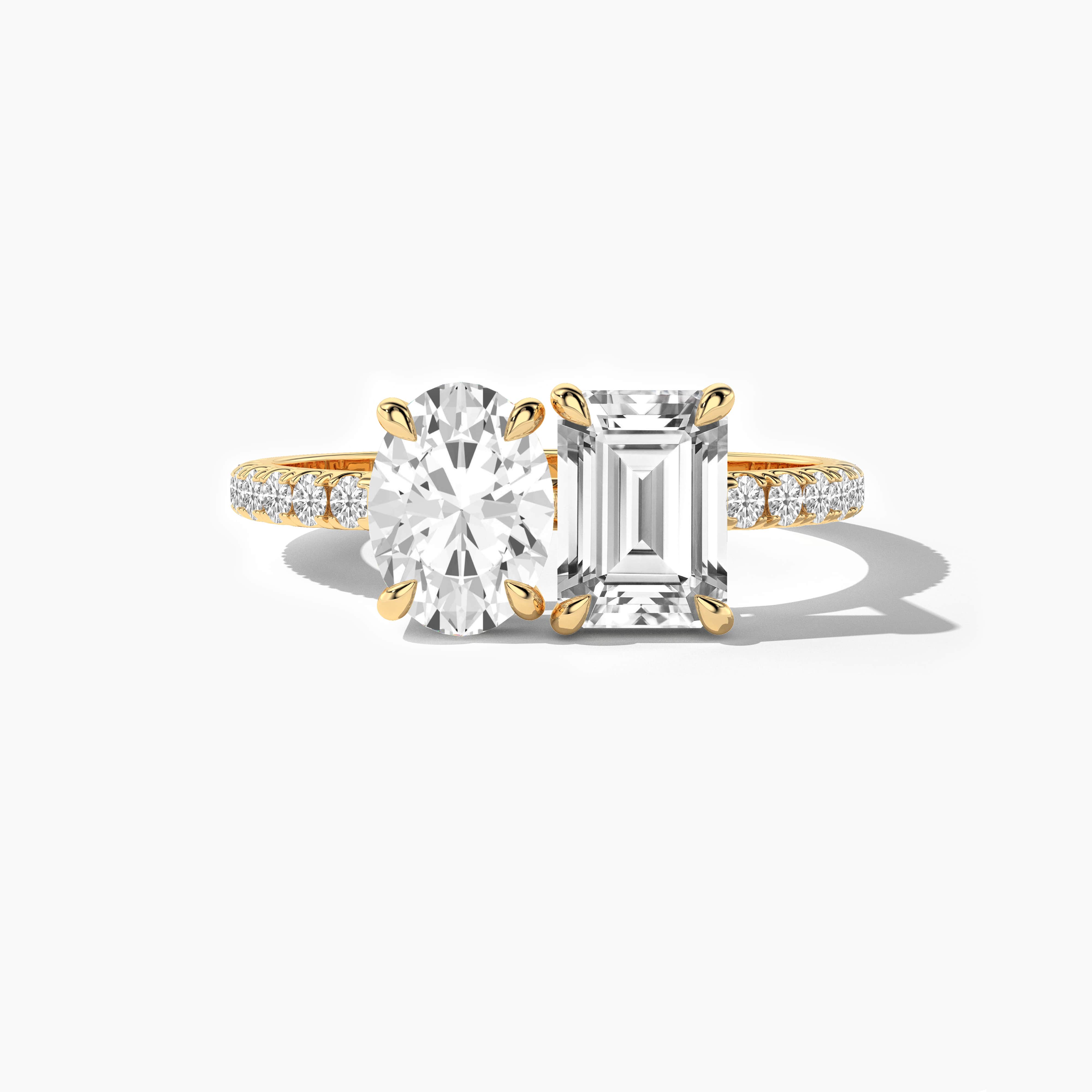oval and emerald cut toi et moi ring In Yellow Gold usa