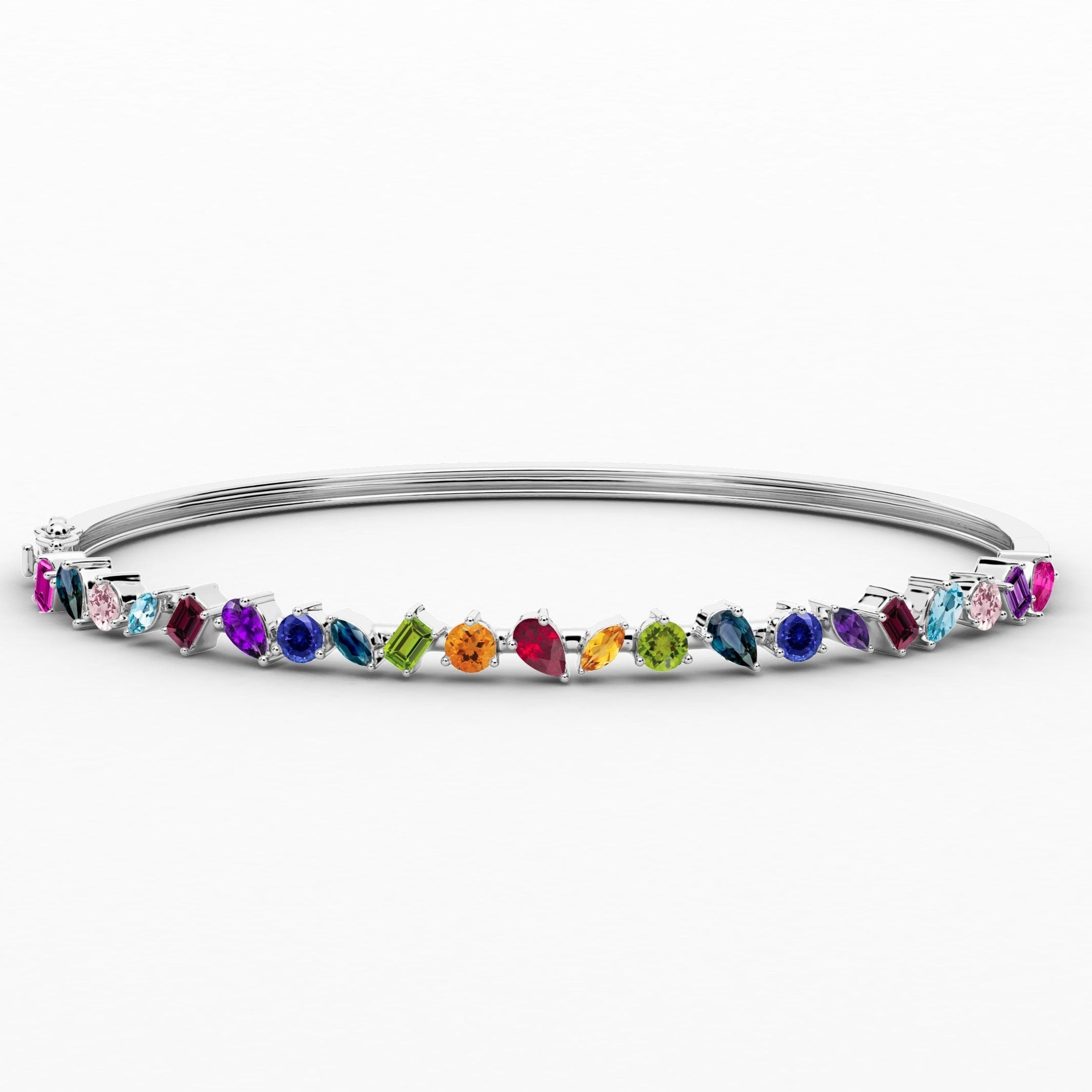 Multi Shapes Fancy Moissanite Bangle Bracelet In White Gold