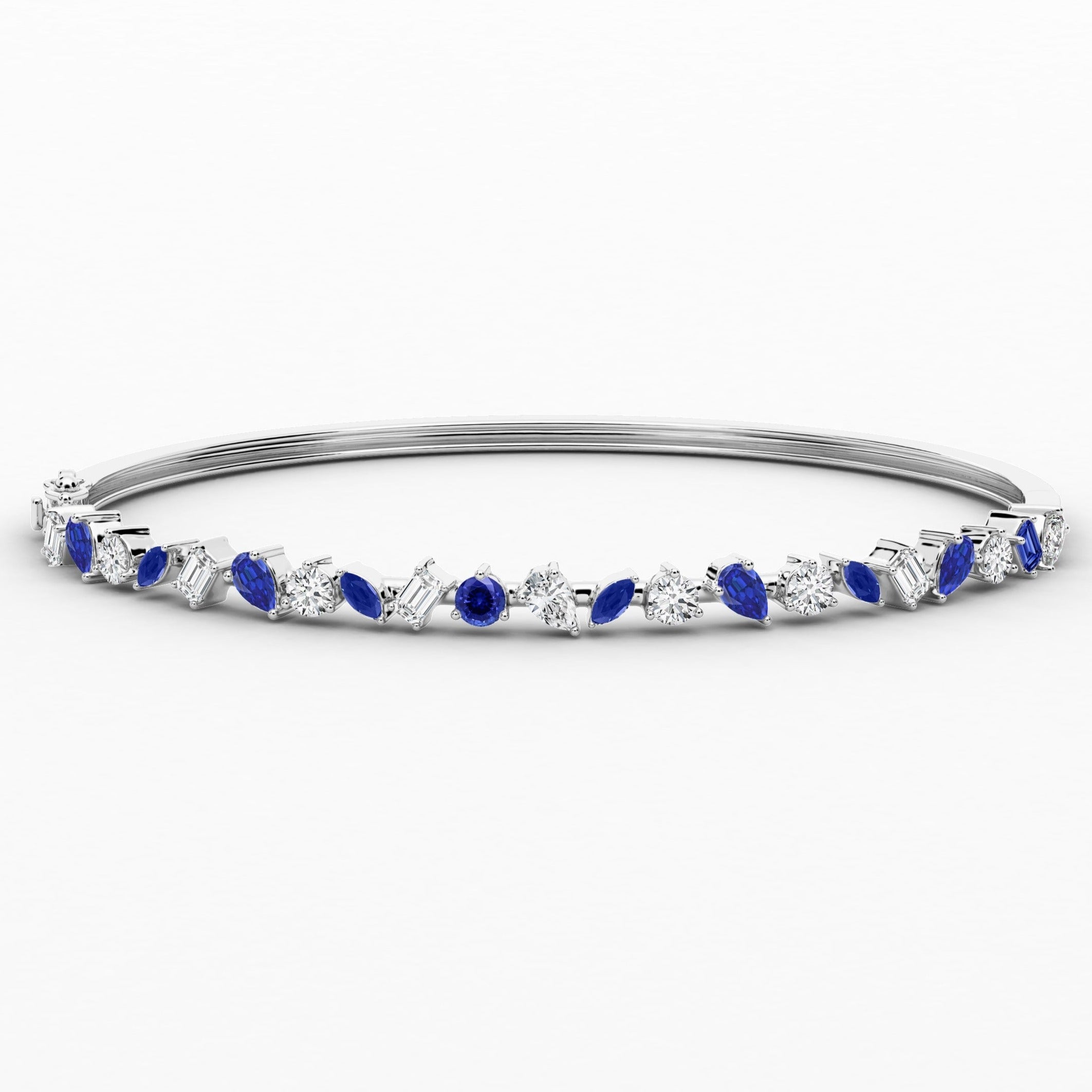 White Gold Multi Shape Blue Sapphire Diamond Bengal Bracelet