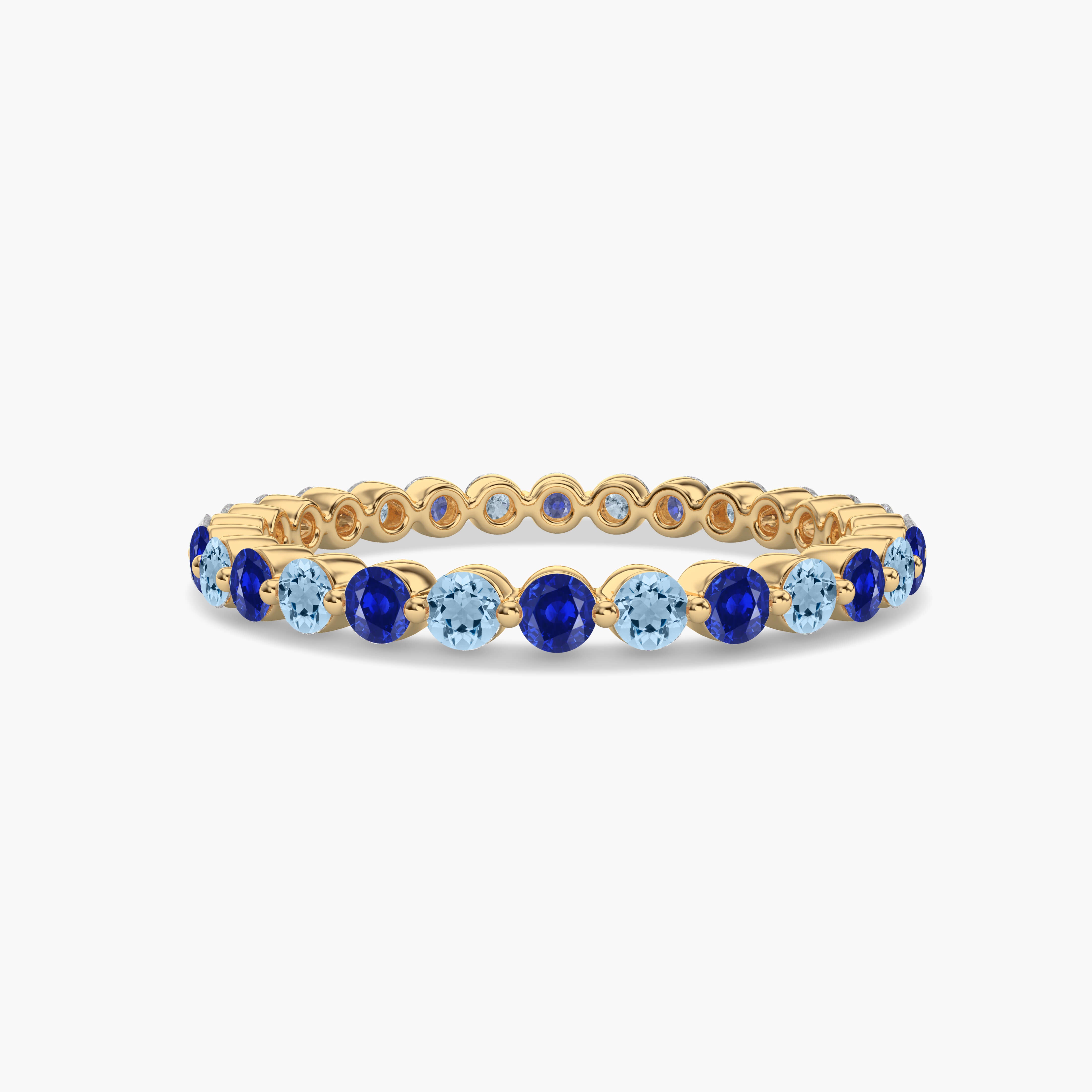 Round Cut Blue Sapphire And Aquamarine  Half Eternity Wedding Band Ring In White Gold