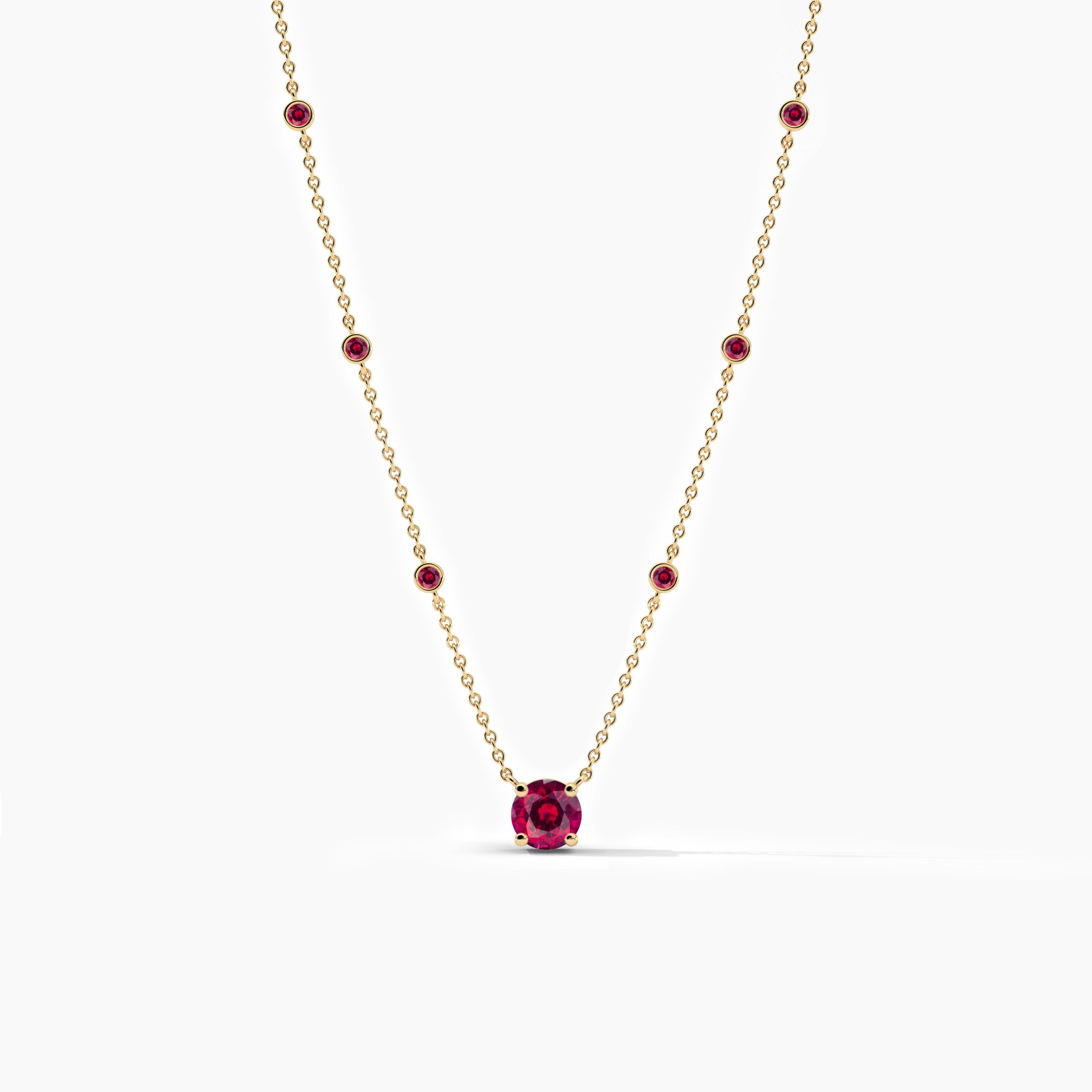 Yellow Gold Ruby Diamond Bezel Necklace