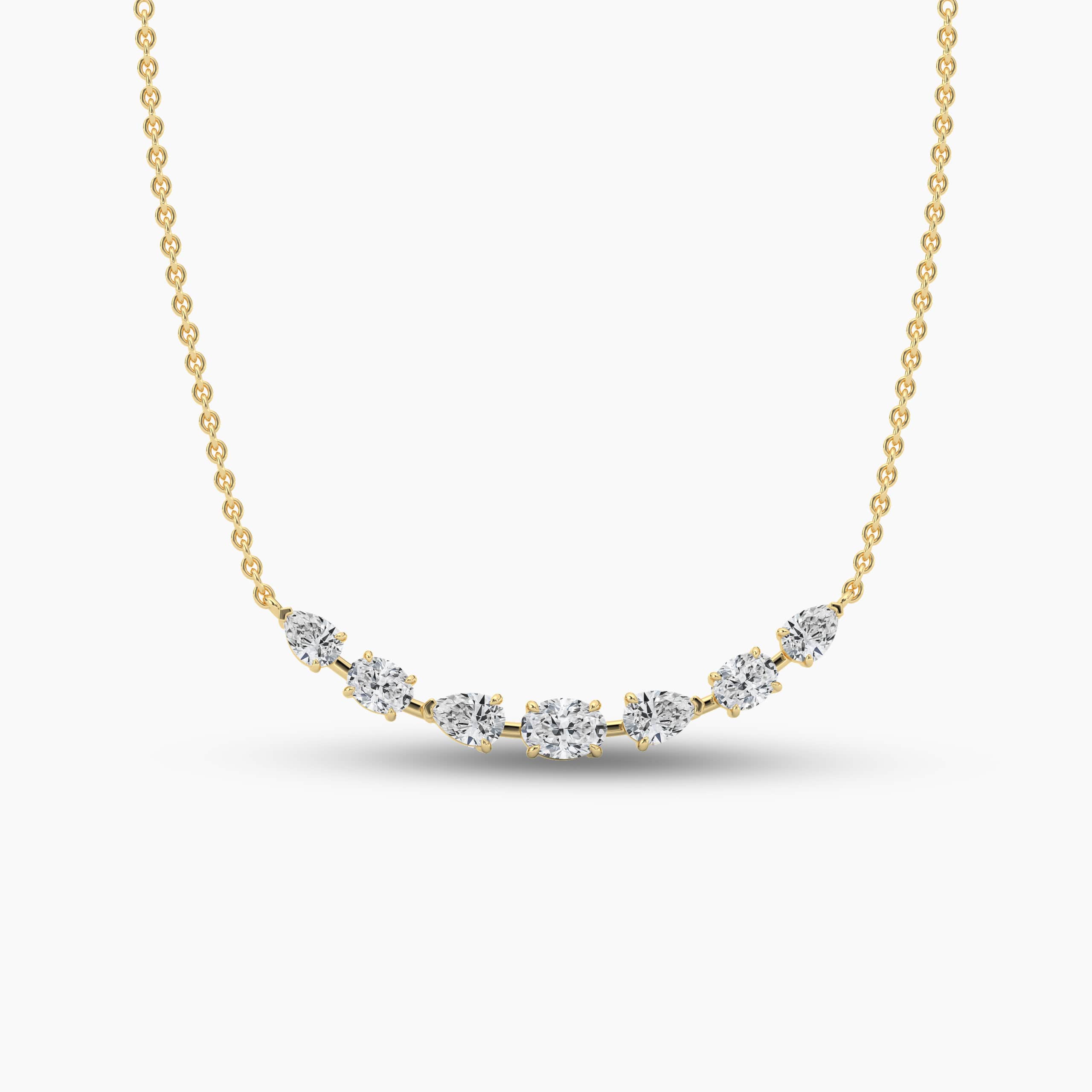 Multi Fancy Shape Diamond  Necklace In Yellow Gold