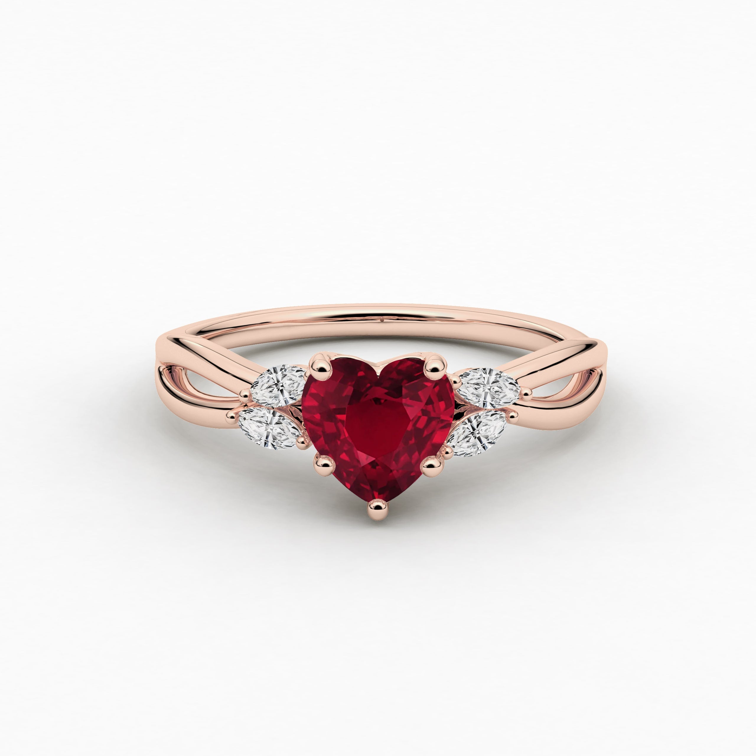 Nature Inspired Engagement Ring In Heart Cut Ruby Diamond In Rose Gold For Woman