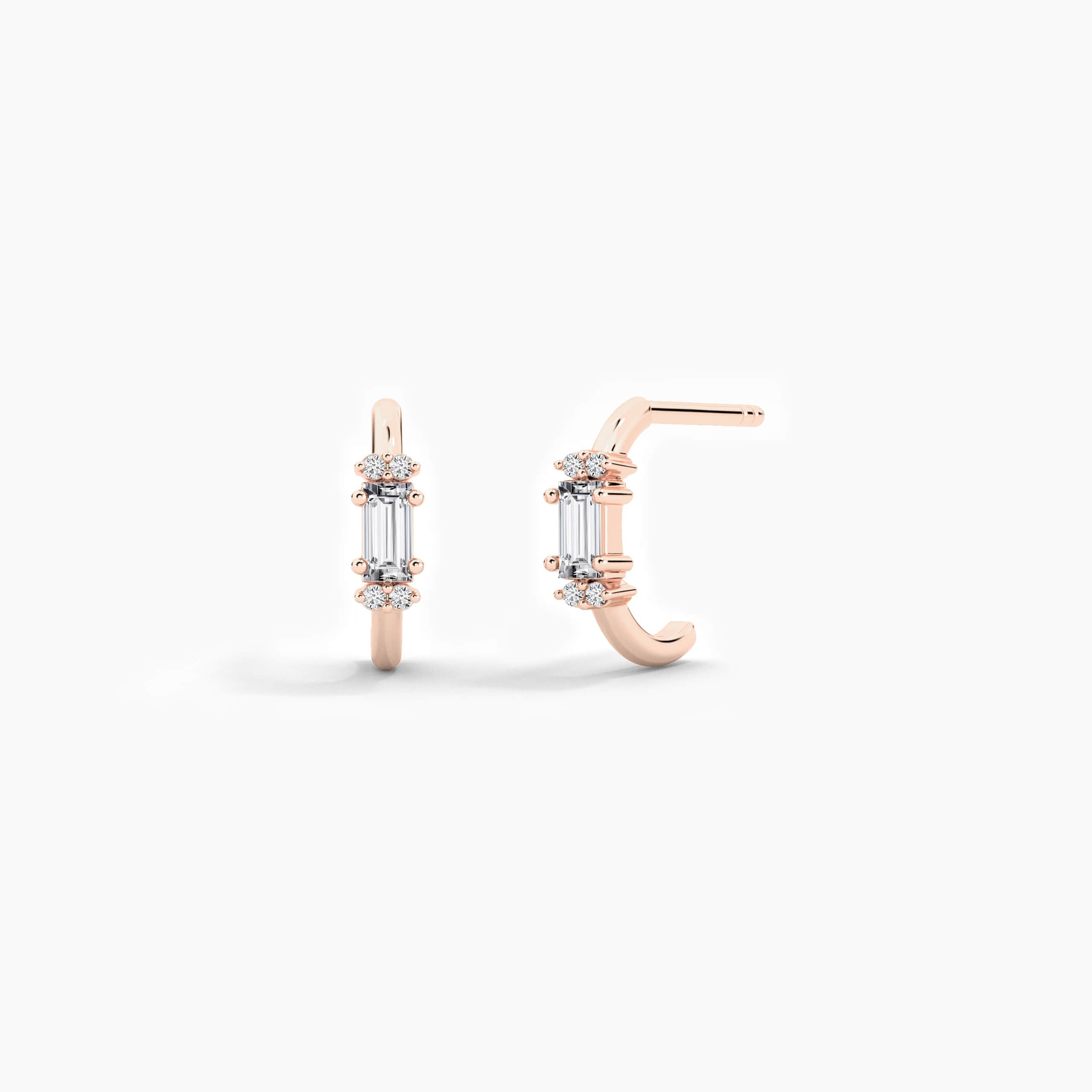 Rose gold moissanite diamond earring in round and baguette