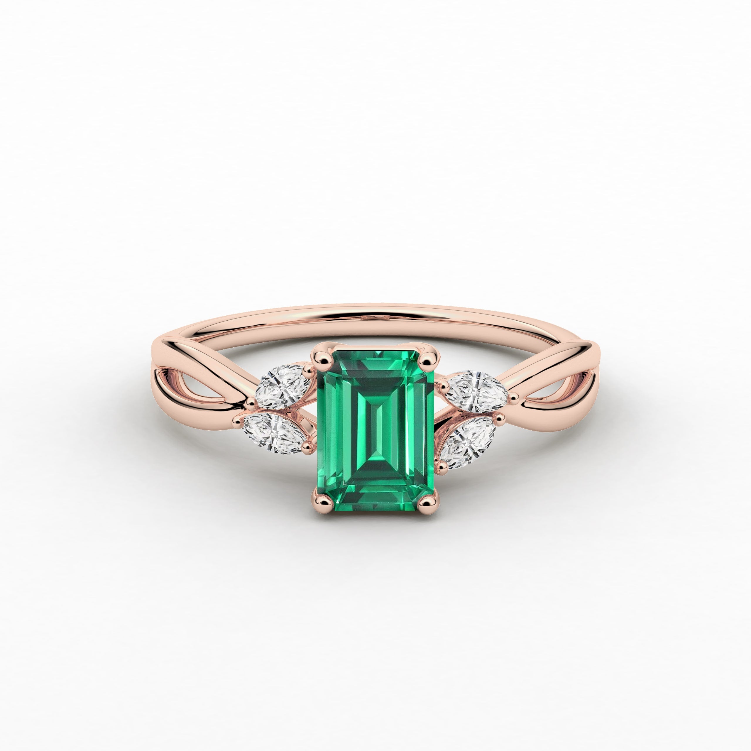 Emerald Cut Green Emerald Cut Nature Inspired Engagement Ring In Rose Gold