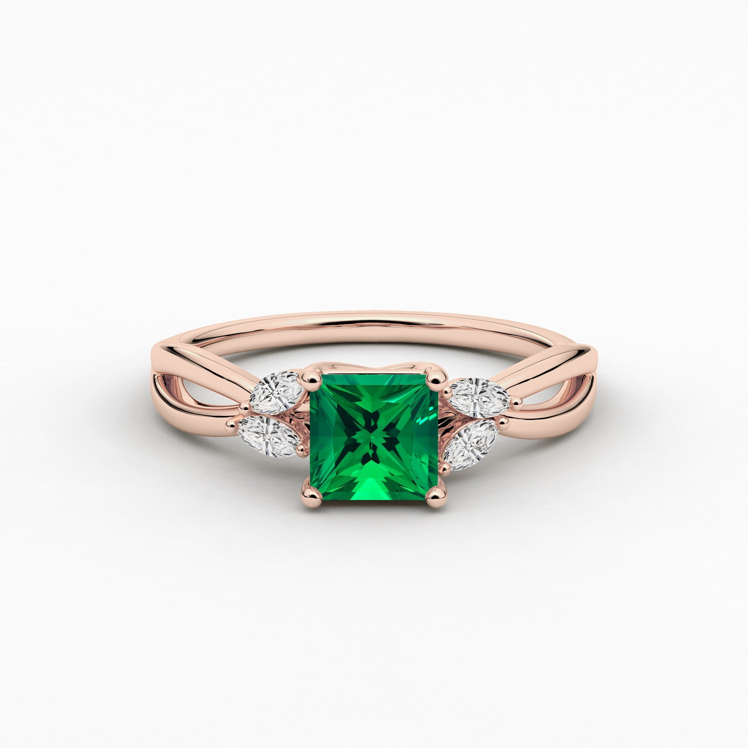 Princess Cut Green Emerald Lab Grown Diamond Engagement Ring In Rose Gold