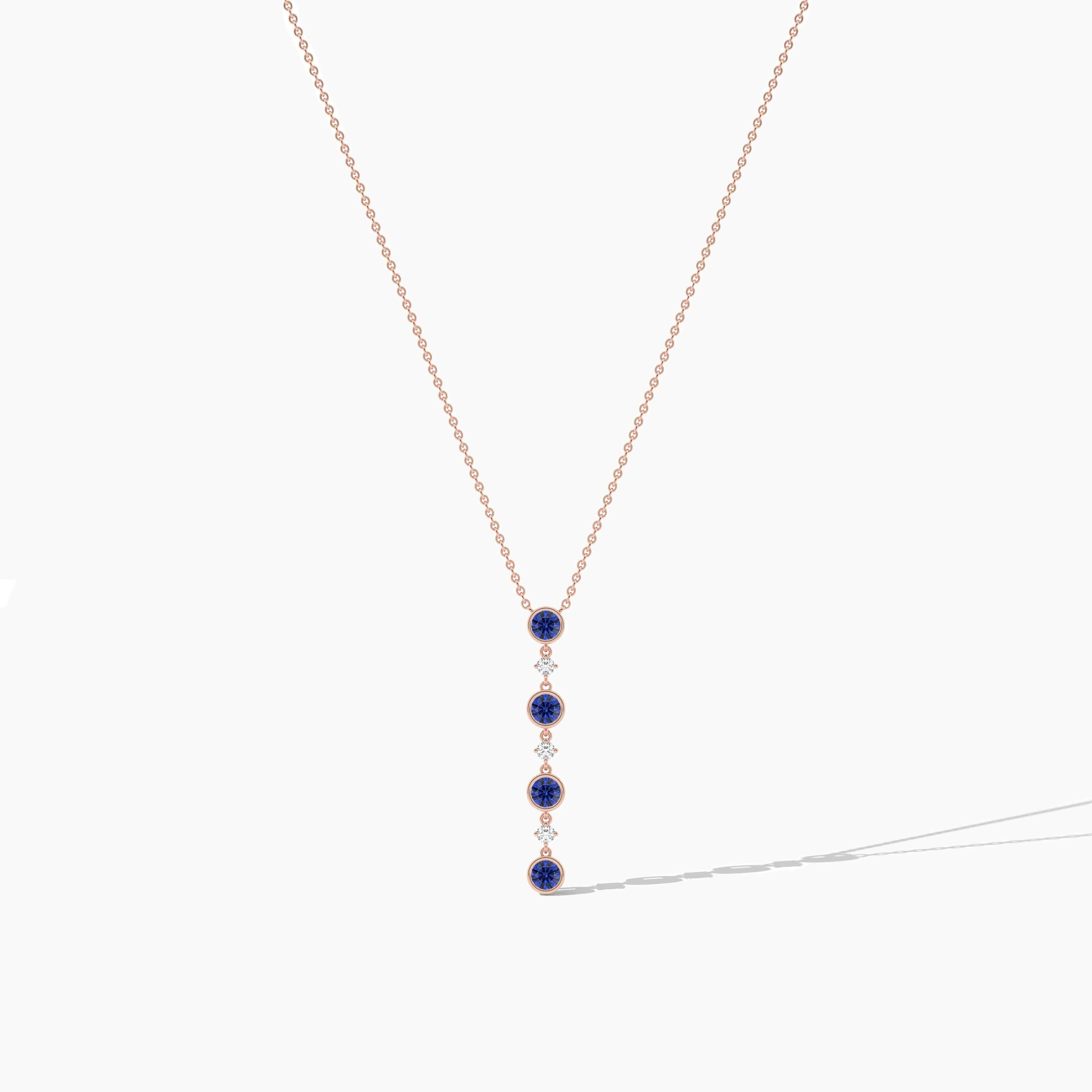Blue Sapphire and Diamond Vertical Bar Necklace