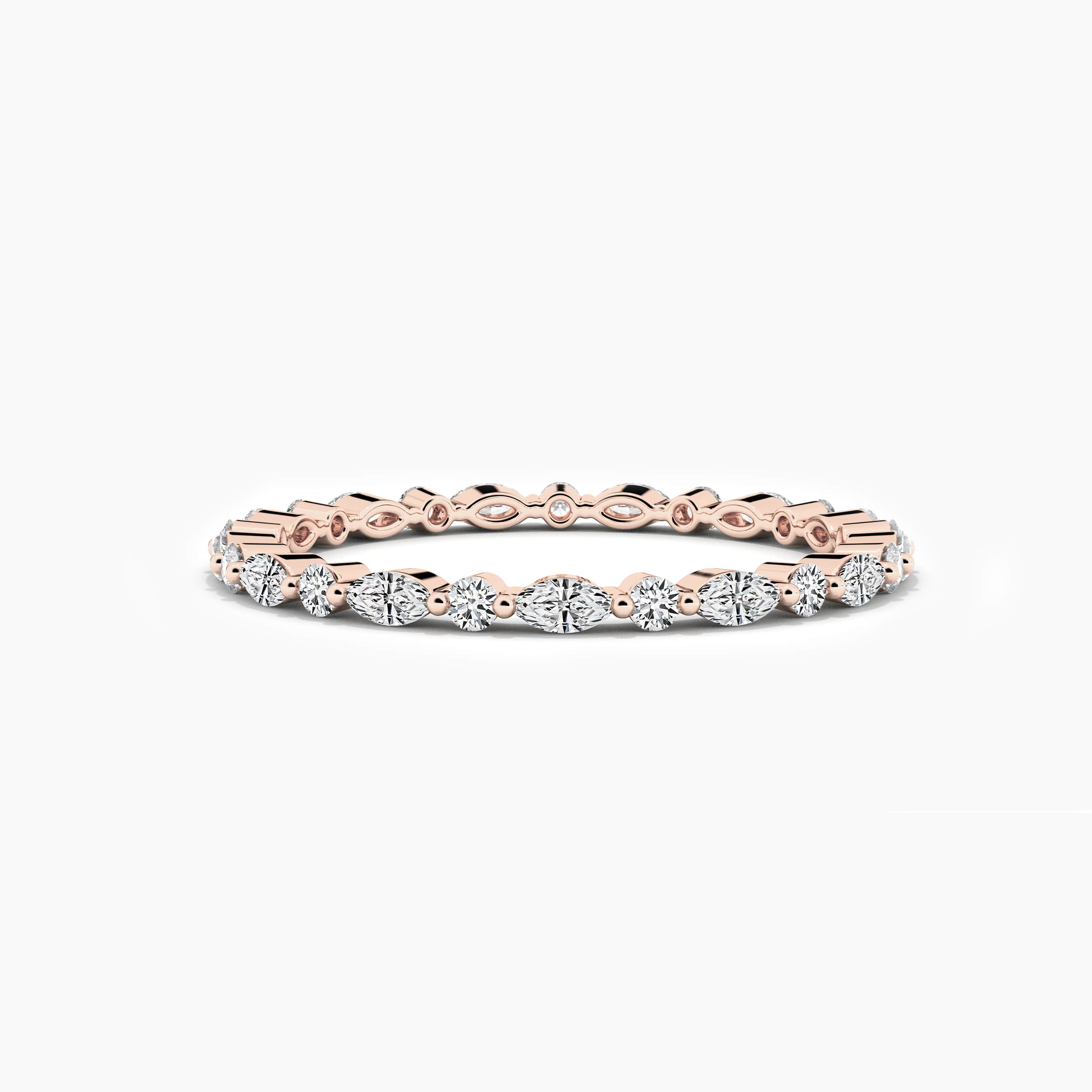 rose gold round and marquise wedding band