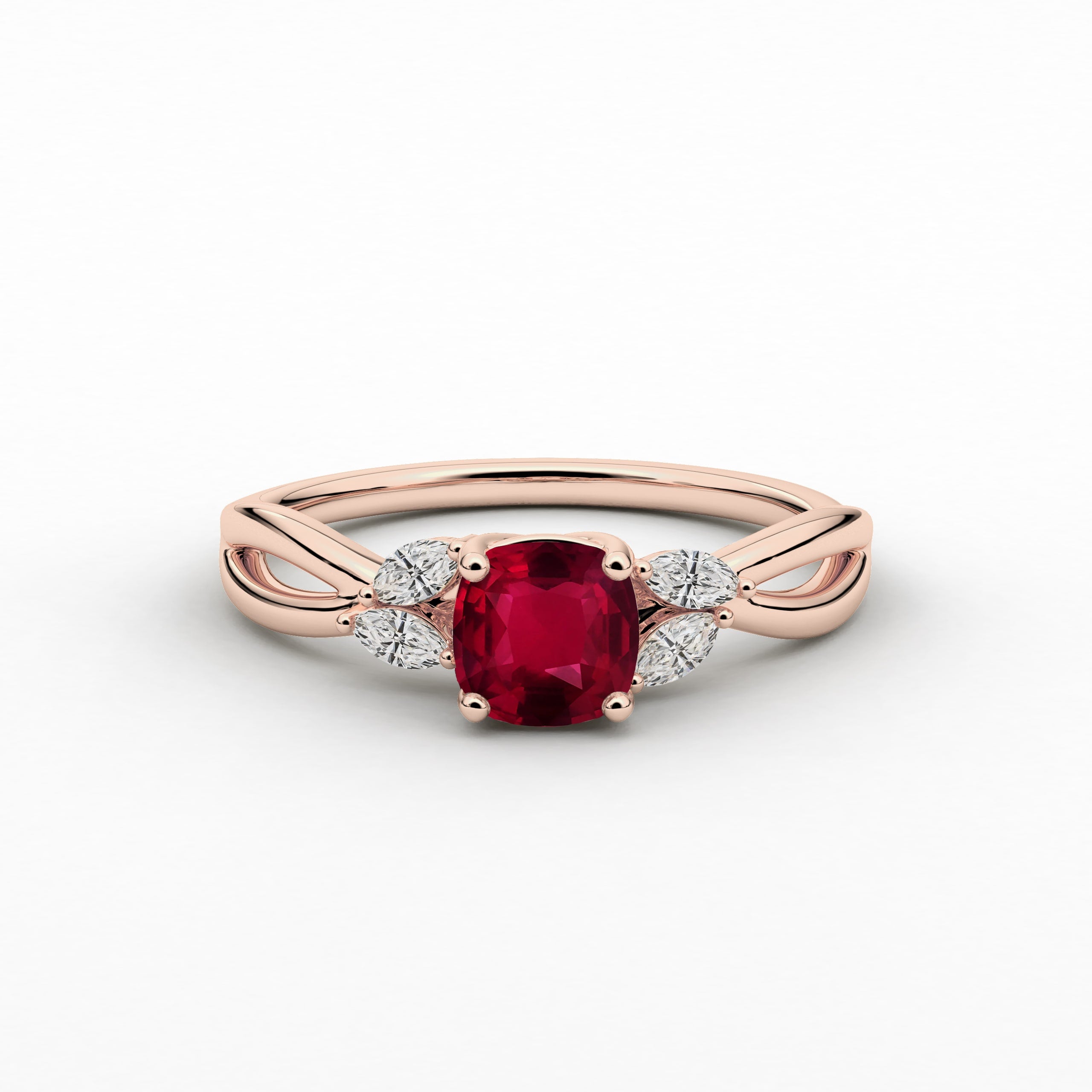 Rose Gold Nature Inspired Engagement Ring And Cushion Cut Ruby Lab Grown Diamond Ring